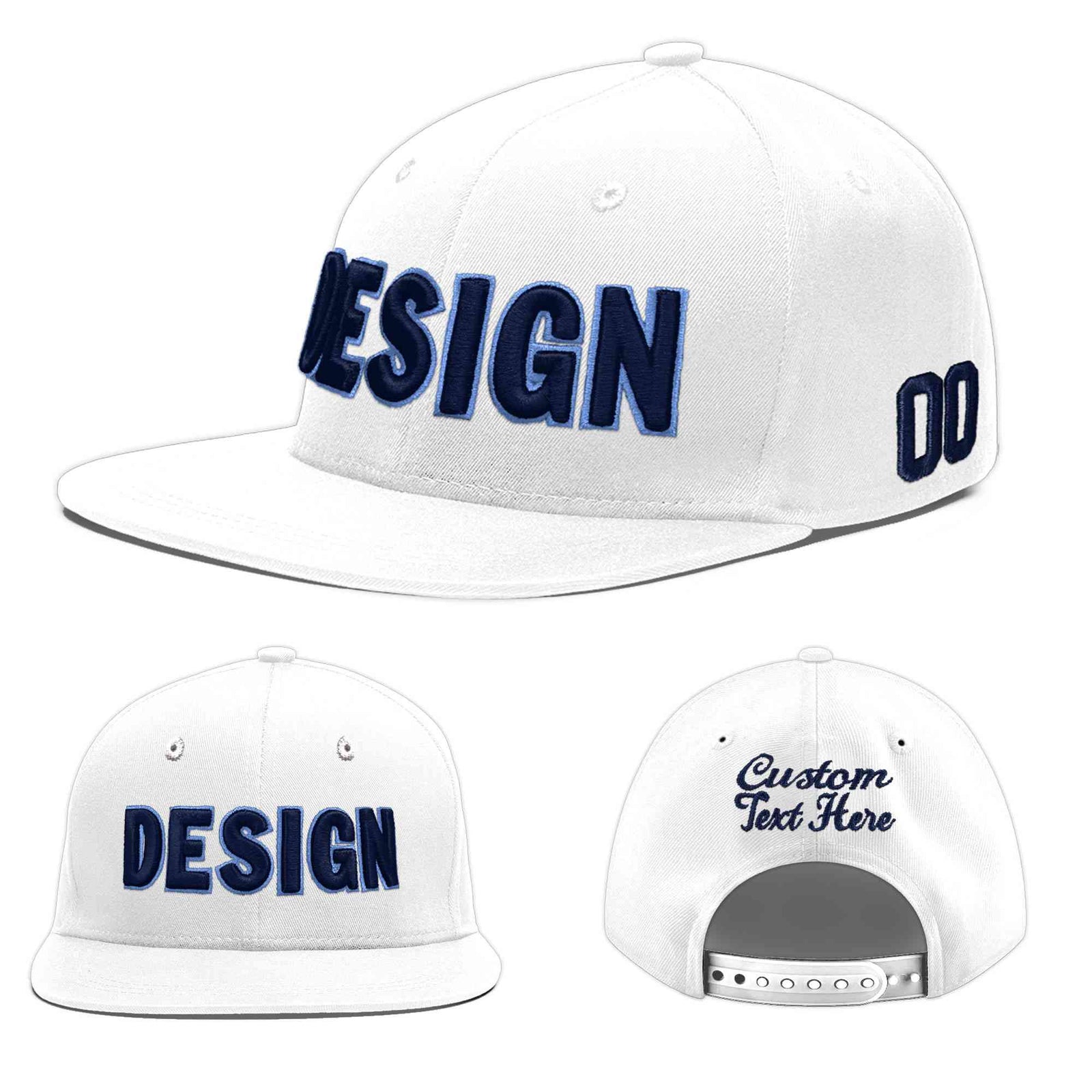 Custom White 3D Puff Embroidery Flat Embroidery Casual Sport Baseball Cap
