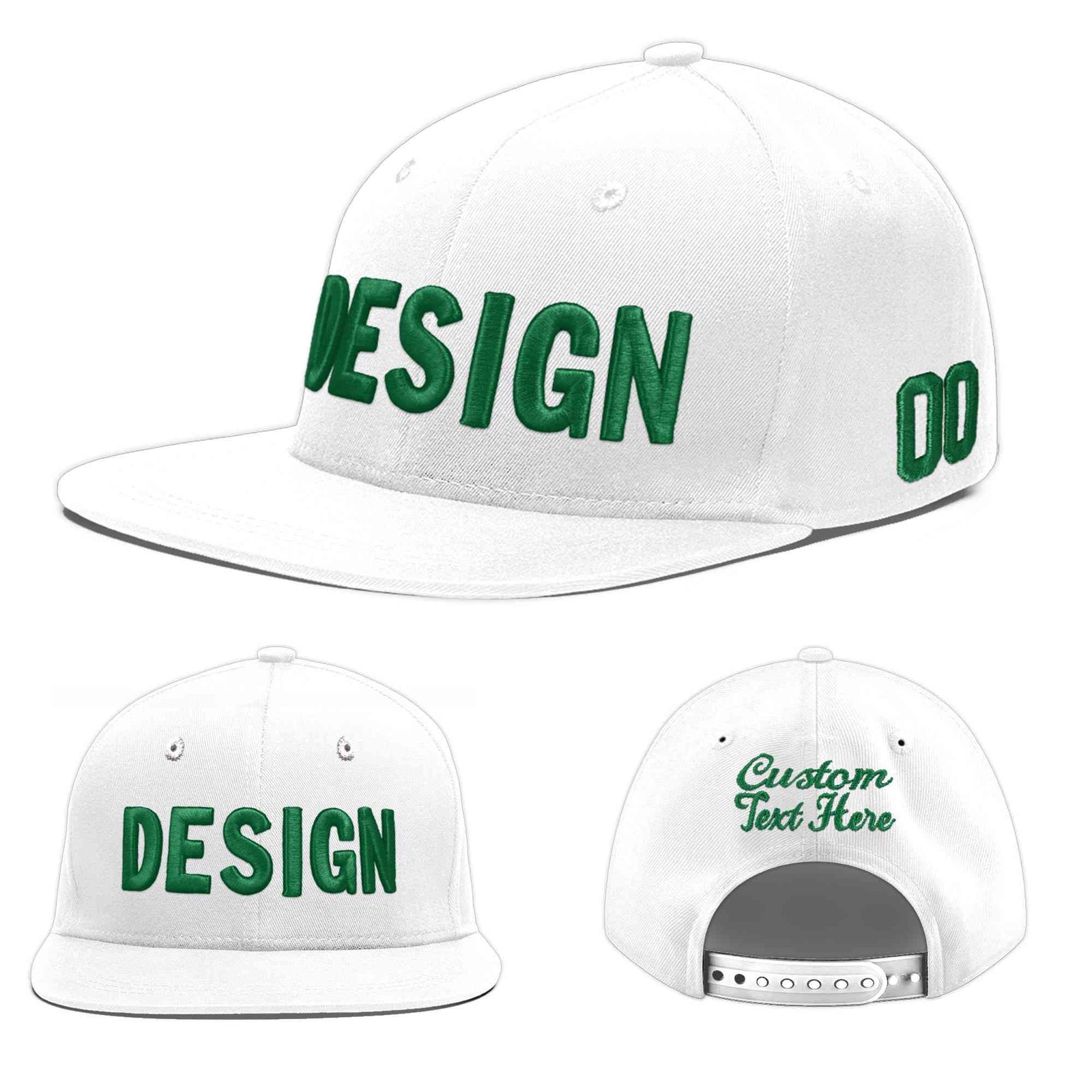 Custom White 3D Puff Embroidery Flat Embroidery Casual Sport Baseball Cap