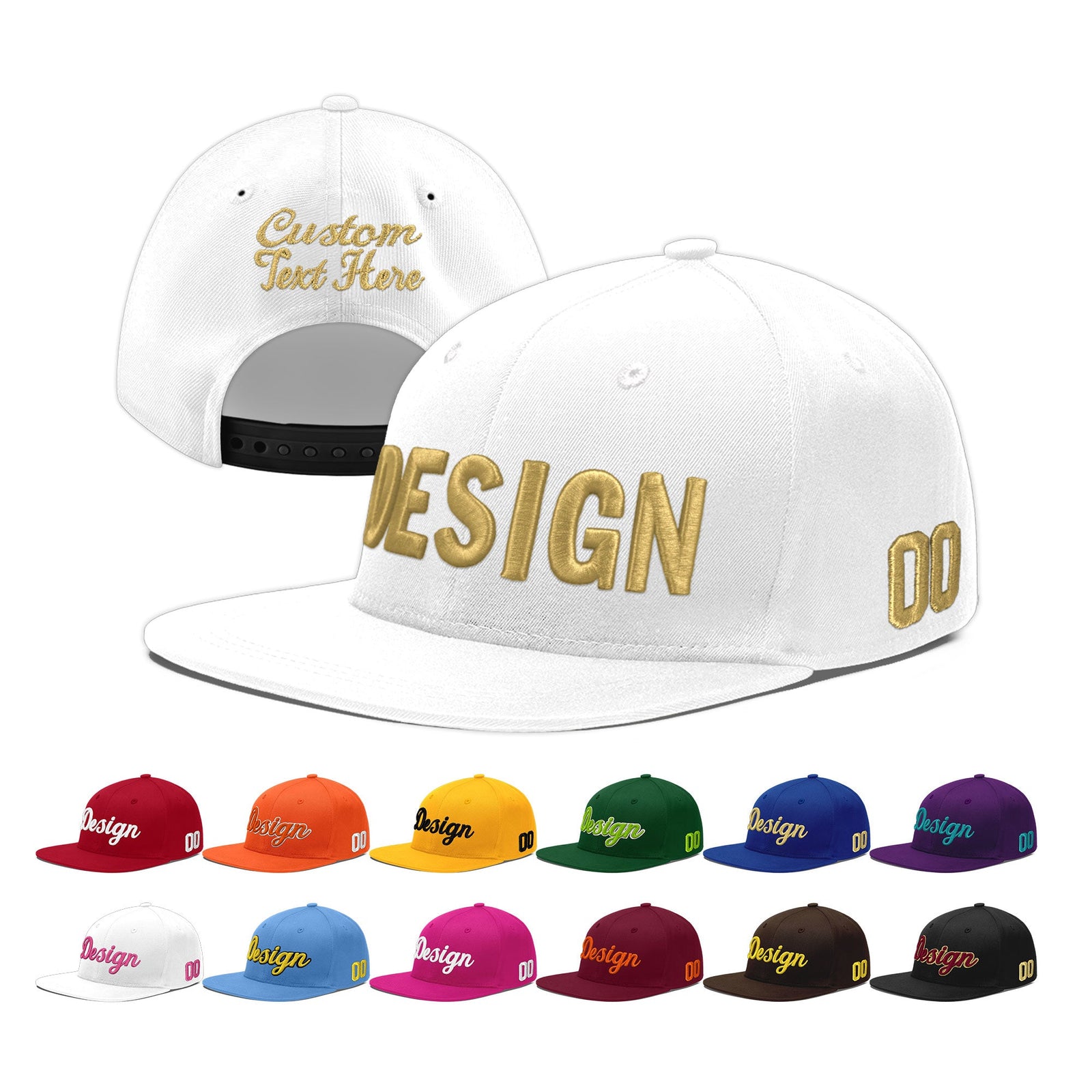 Custom White 3D Puff Embroidery Flat Embroidery Casual Sport Baseball Cap