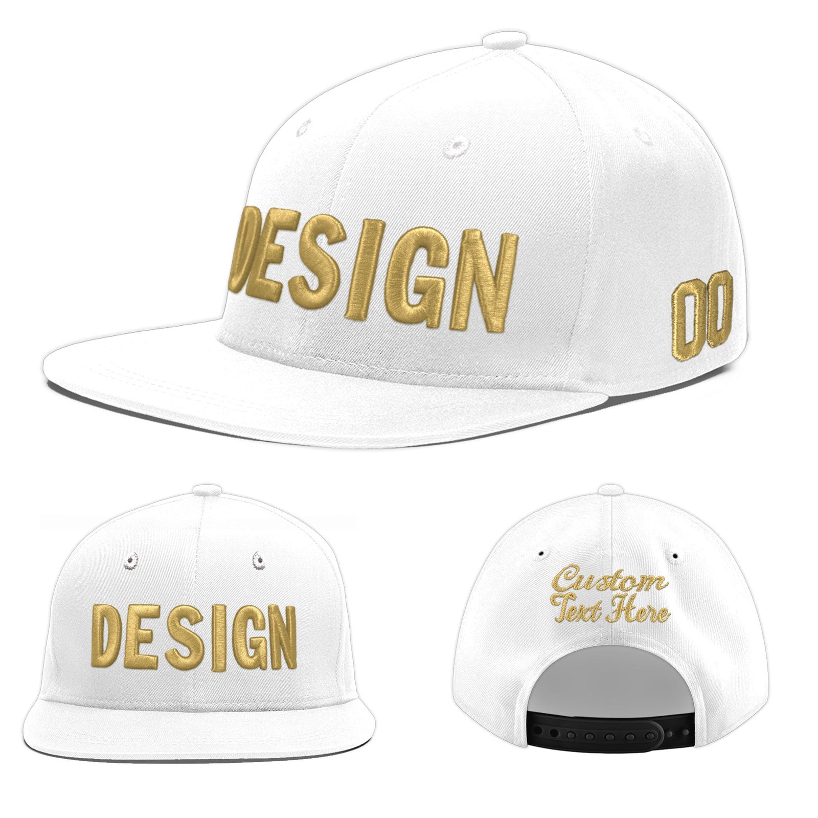 Custom White 3D Puff Embroidery Flat Embroidery Casual Sport Baseball Cap