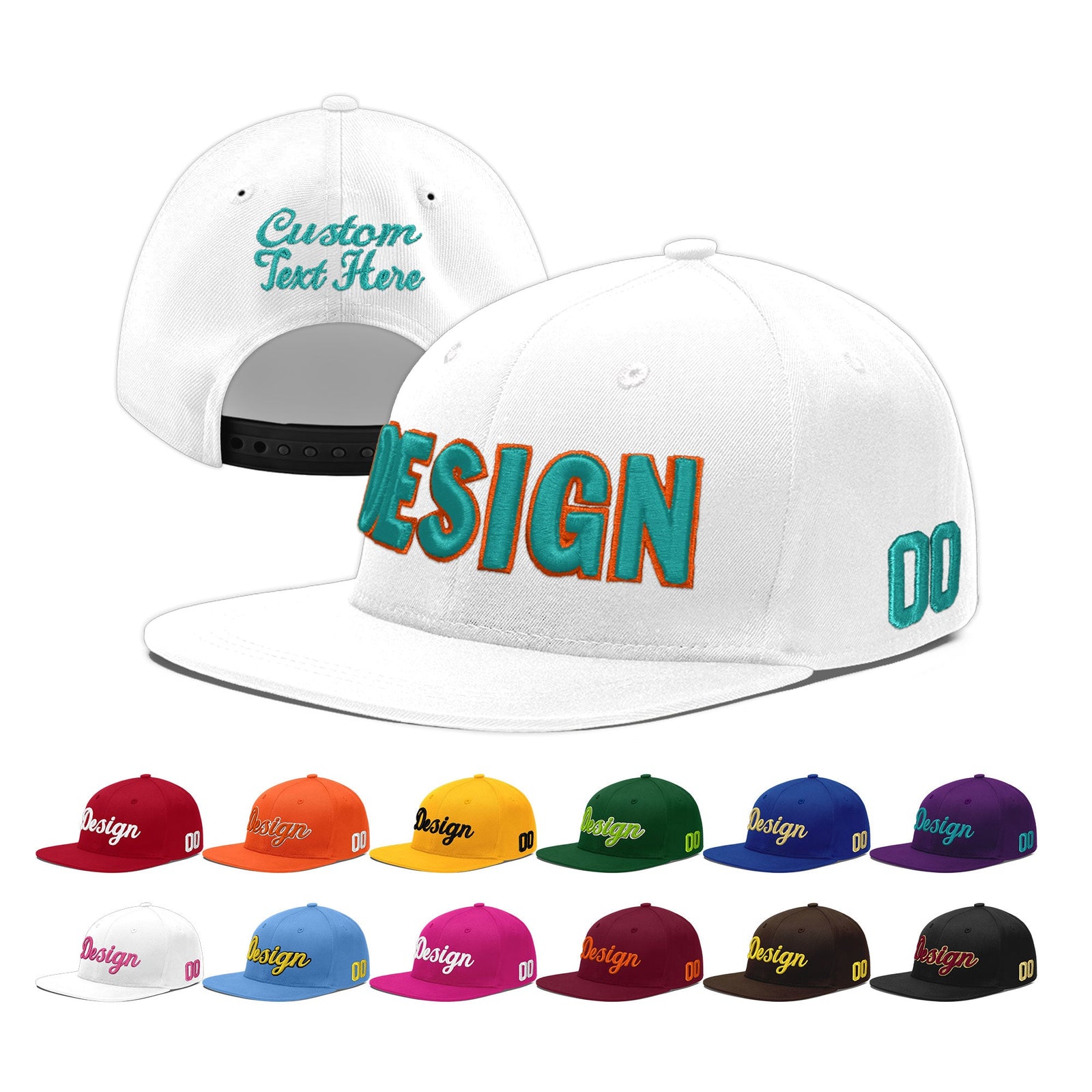 Custom White 3D Puff Embroidery Flat Embroidery Casual Sport Baseball Cap