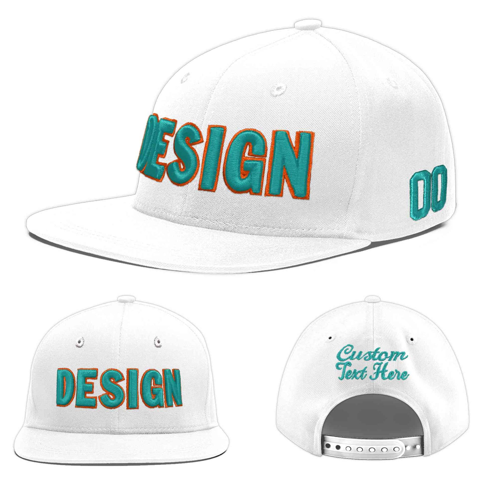Custom White 3D Puff Embroidery Flat Embroidery Casual Sport Baseball Cap