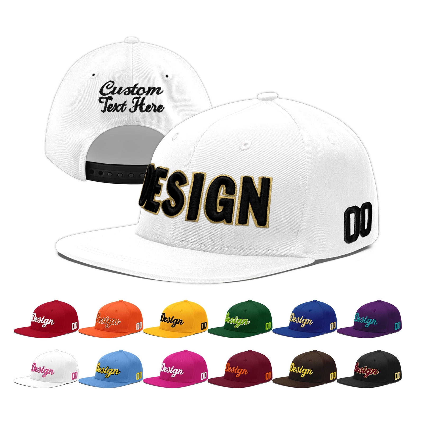 Custom White 3D Puff Embroidery Flat Embroidery Casual Sport Baseball Cap