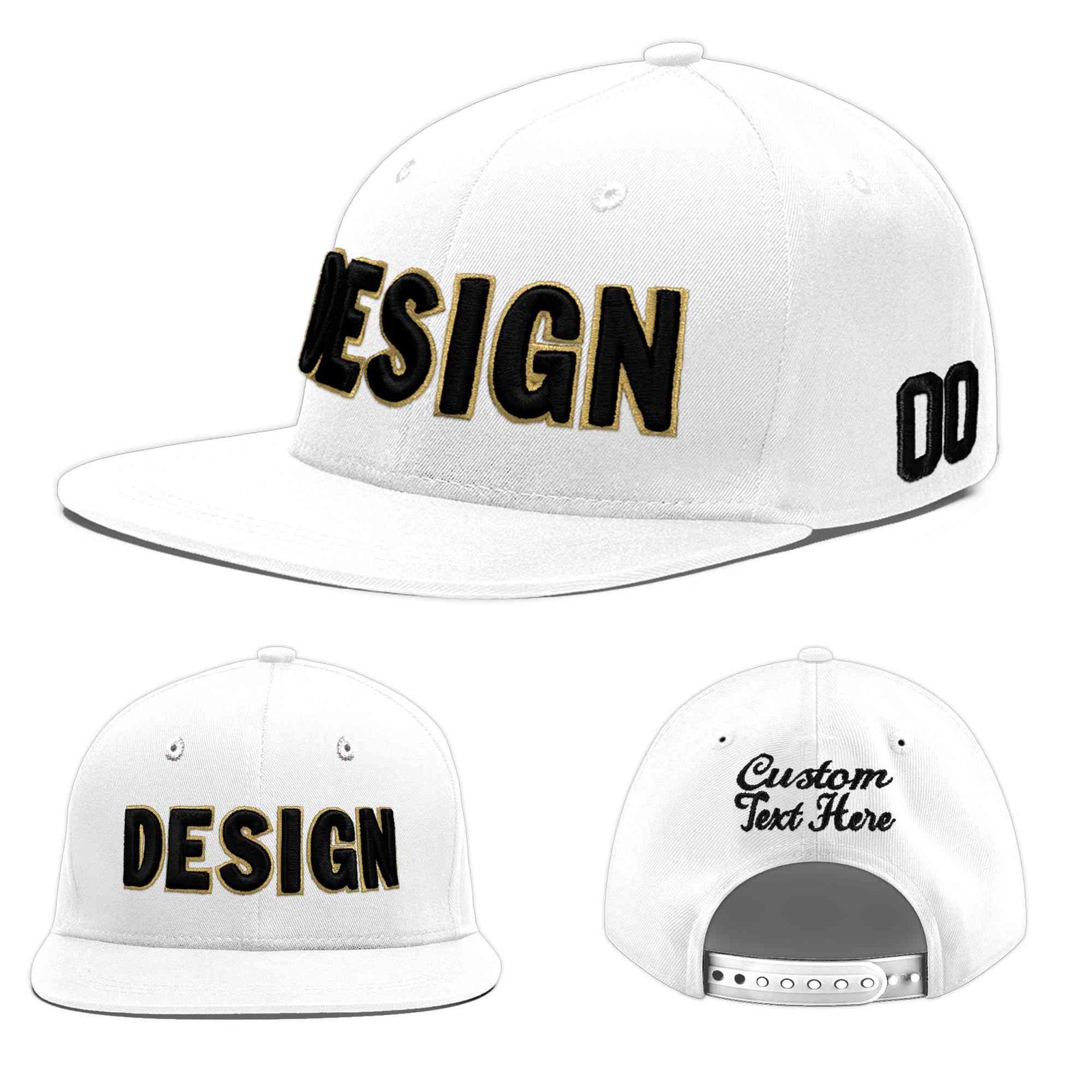 Custom White 3D Puff Embroidery Flat Embroidery Casual Sport Baseball Cap