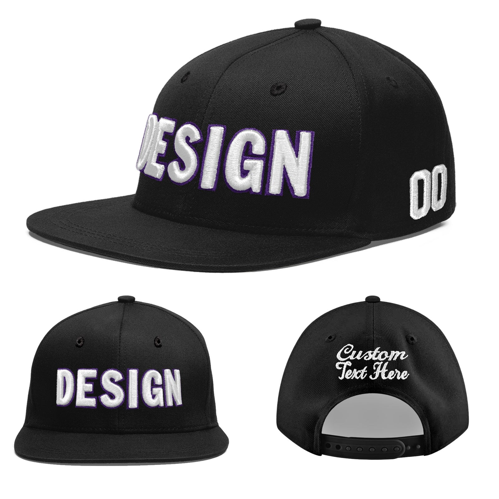 Custom Black 3D Puff Embroidery Flat Embroidery Casual Sport Baseball Cap