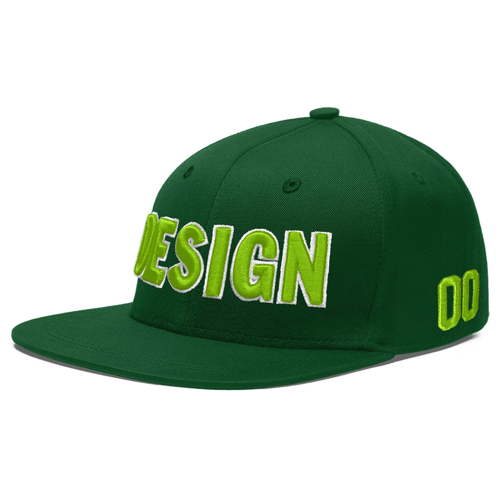 Custom Green 3D Puff Embroidery Flat Embroidery Casual Sport Baseball Cap