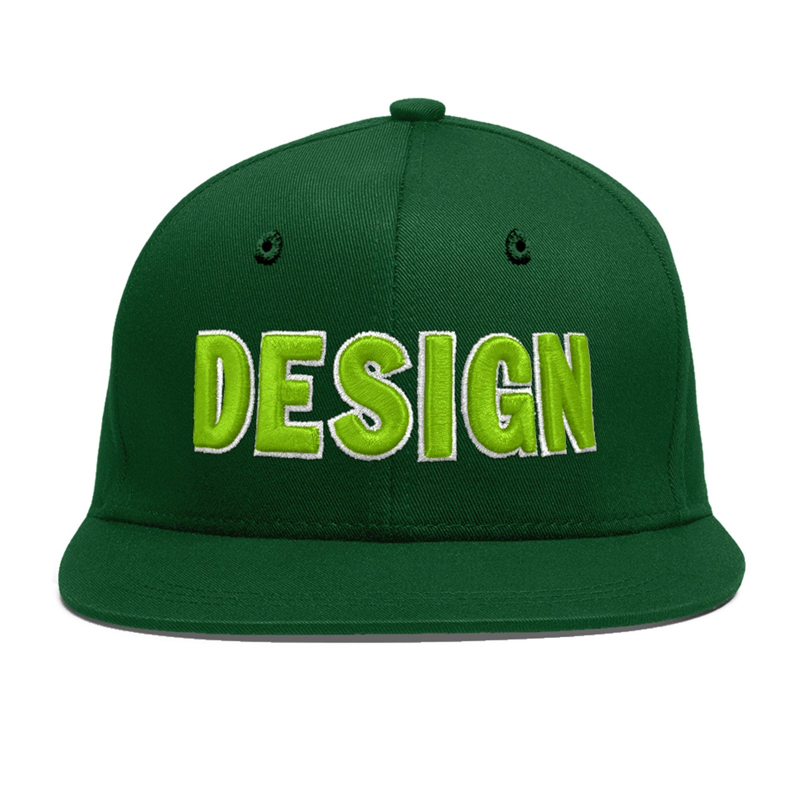Custom Green 3D Puff Embroidery Flat Embroidery Casual Sport Baseball Cap