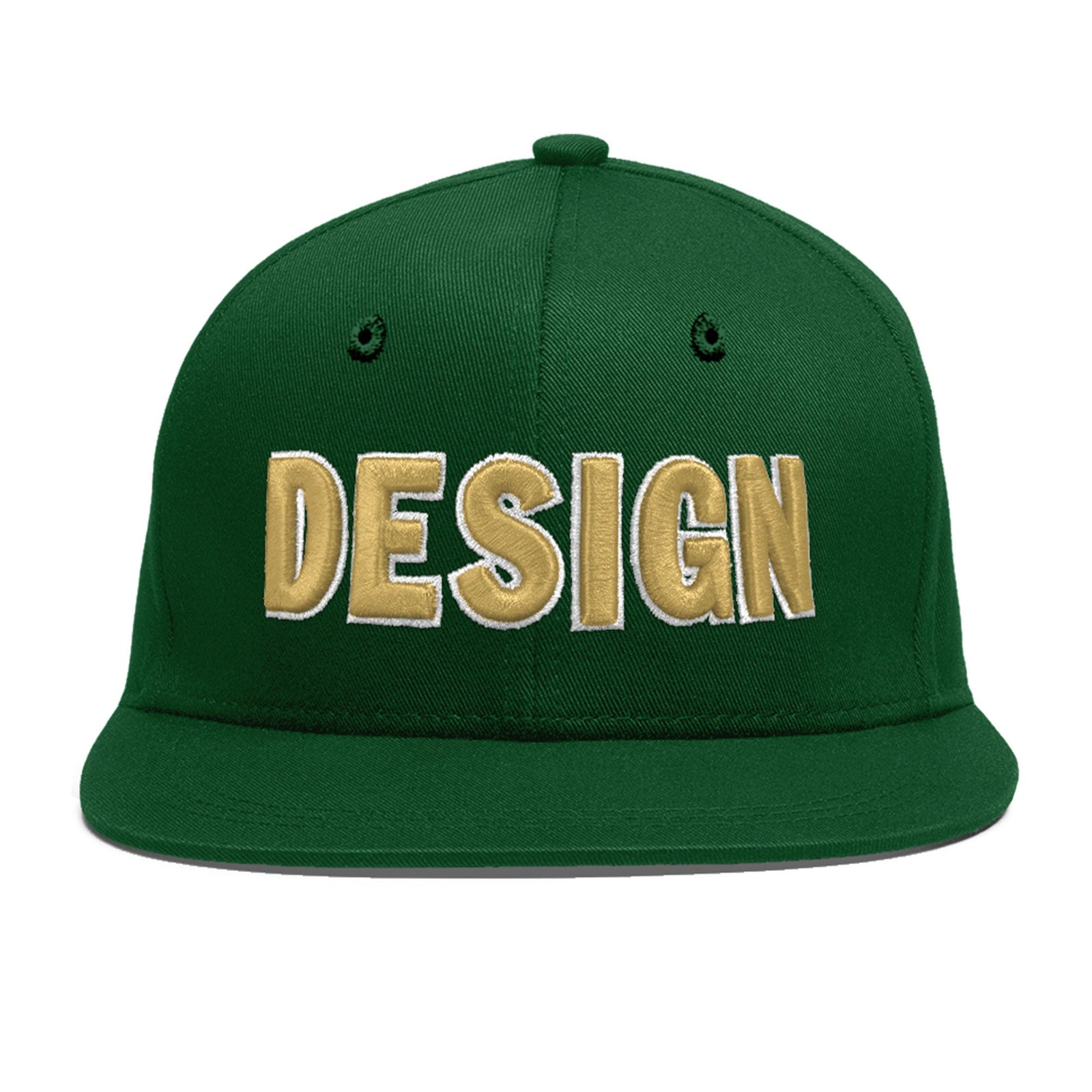 Custom Green 3D Puff Embroidery Flat Embroidery Casual Sport Baseball Cap