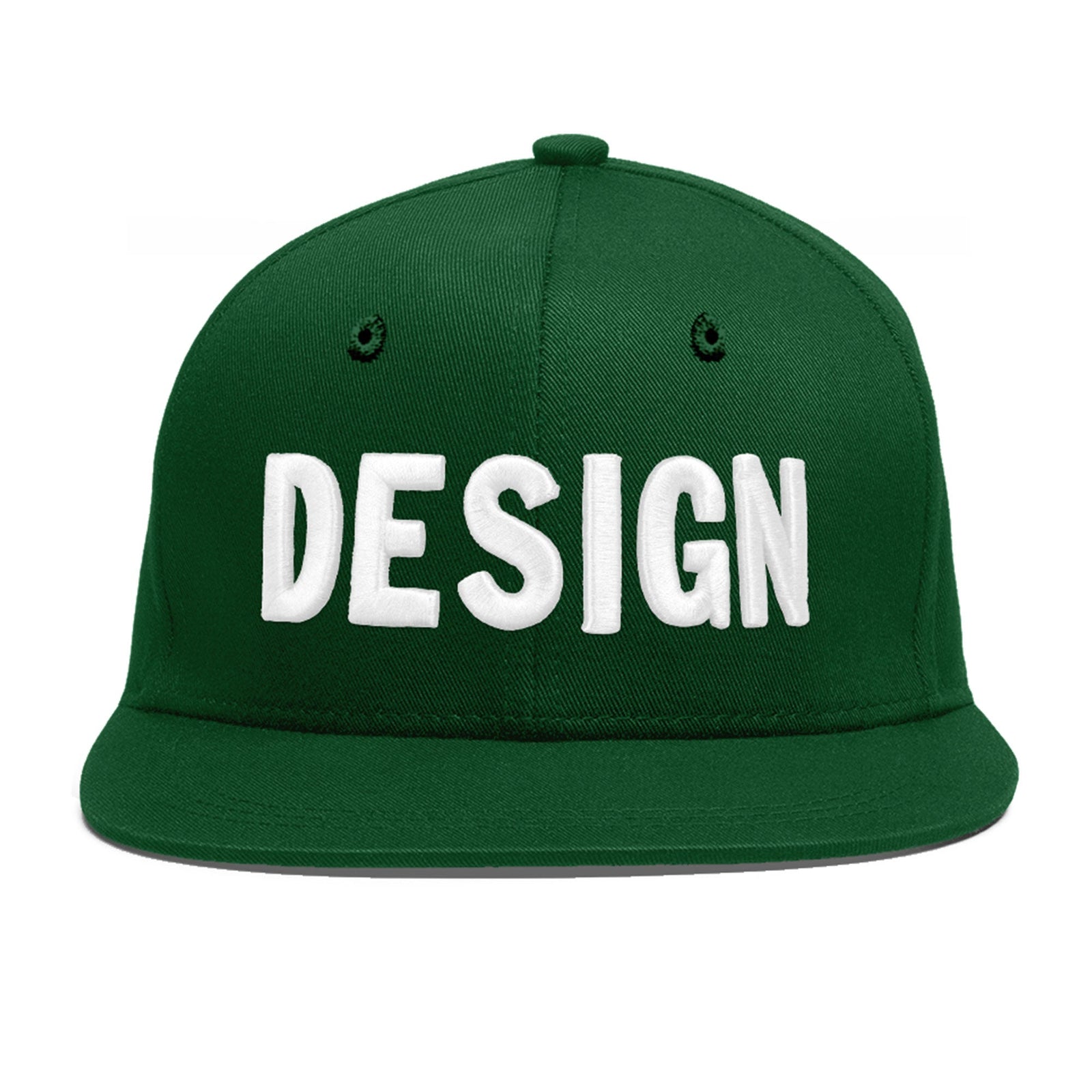 Custom Green 3D Puff Embroidery Flat Embroidery Casual Sport Baseball Cap