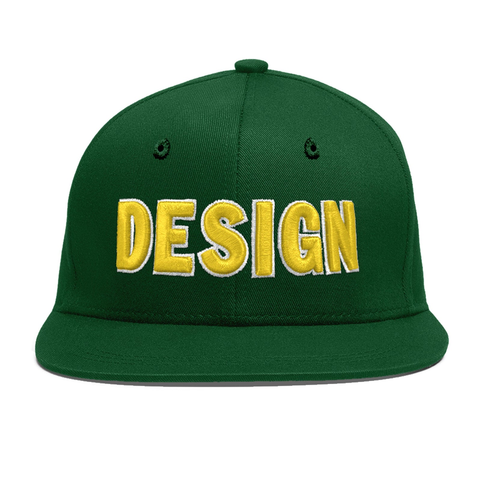 Custom Green 3D Puff Embroidery Flat Embroidery Casual Sport Baseball Cap