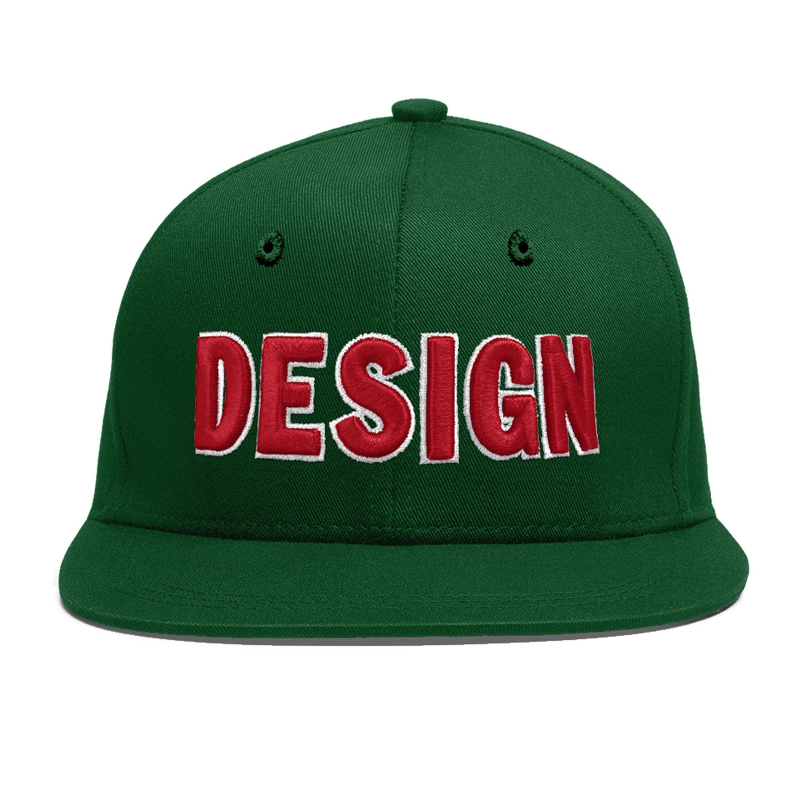 Custom Green 3D Puff Embroidery Flat Embroidery Casual Sport Baseball Cap