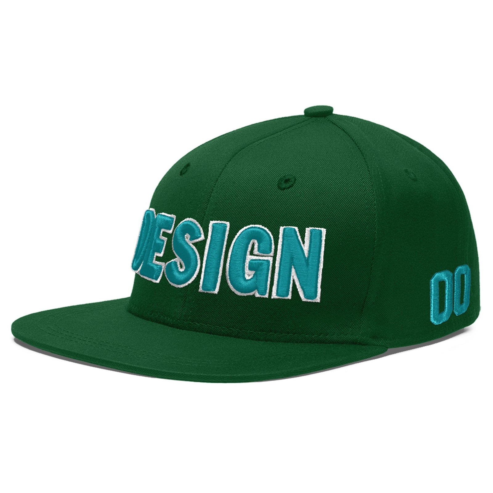 Custom Green 3D Puff Embroidery Flat Embroidery Casual Sport Baseball Cap