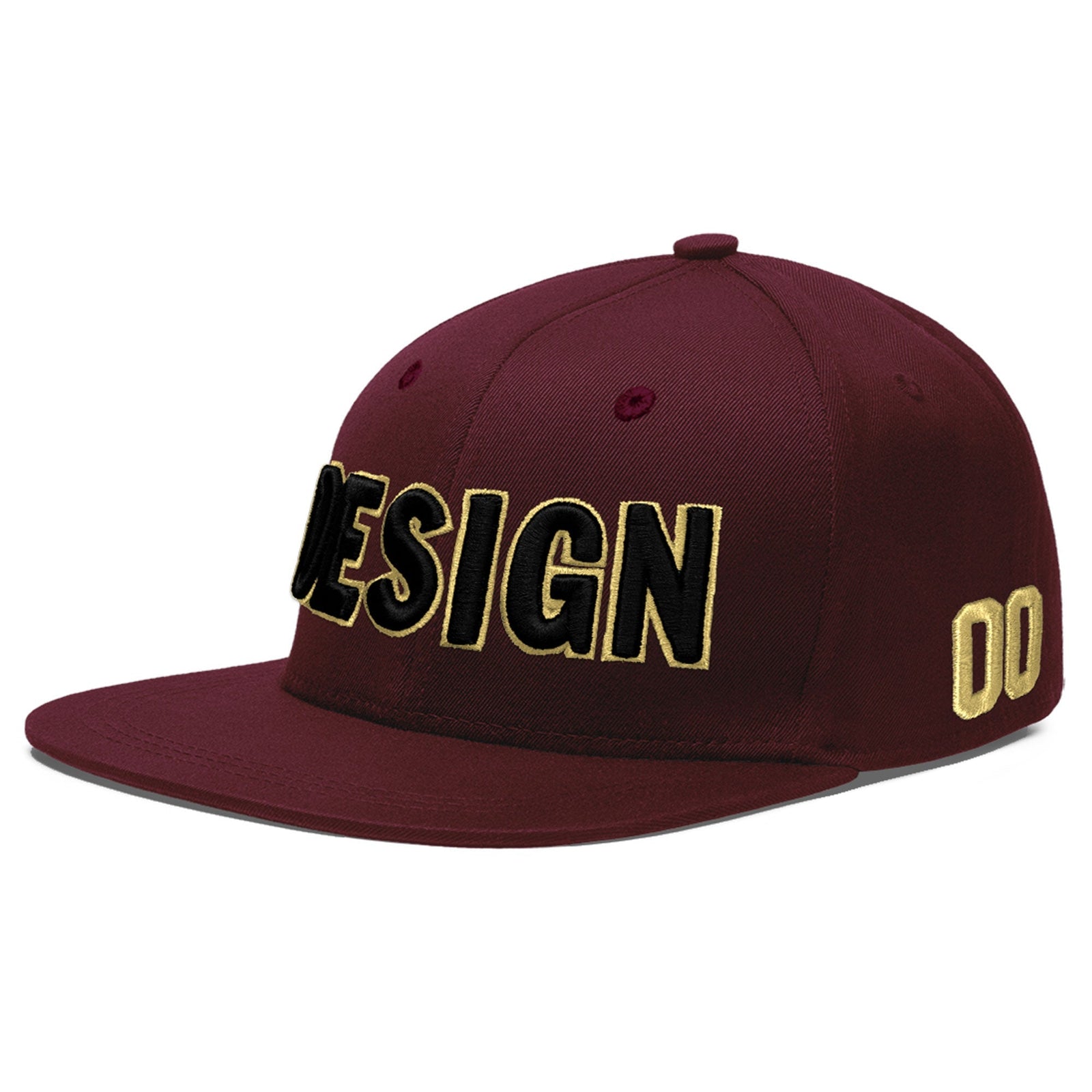 Custom Burgundy 3D Puff Embroidery Flat Embroidery Casual Sport Baseball Cap