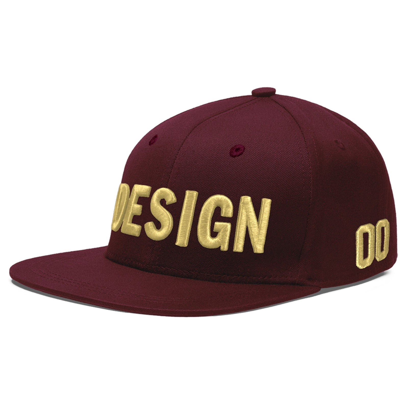 Custom Burgundy 3D Puff Embroidery Flat Embroidery Casual Sport Baseball Cap