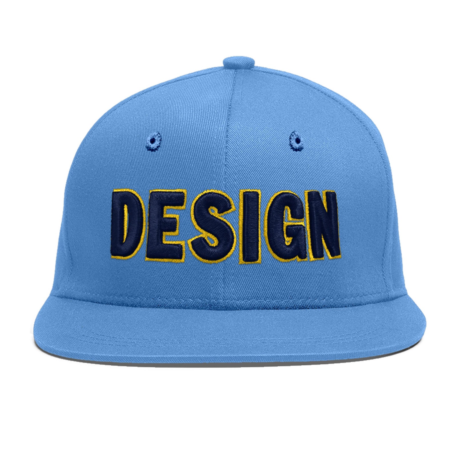 Custom Powder Blue 3D Puff Embroidery Flat Embroidery Casual Sport Baseball Cap