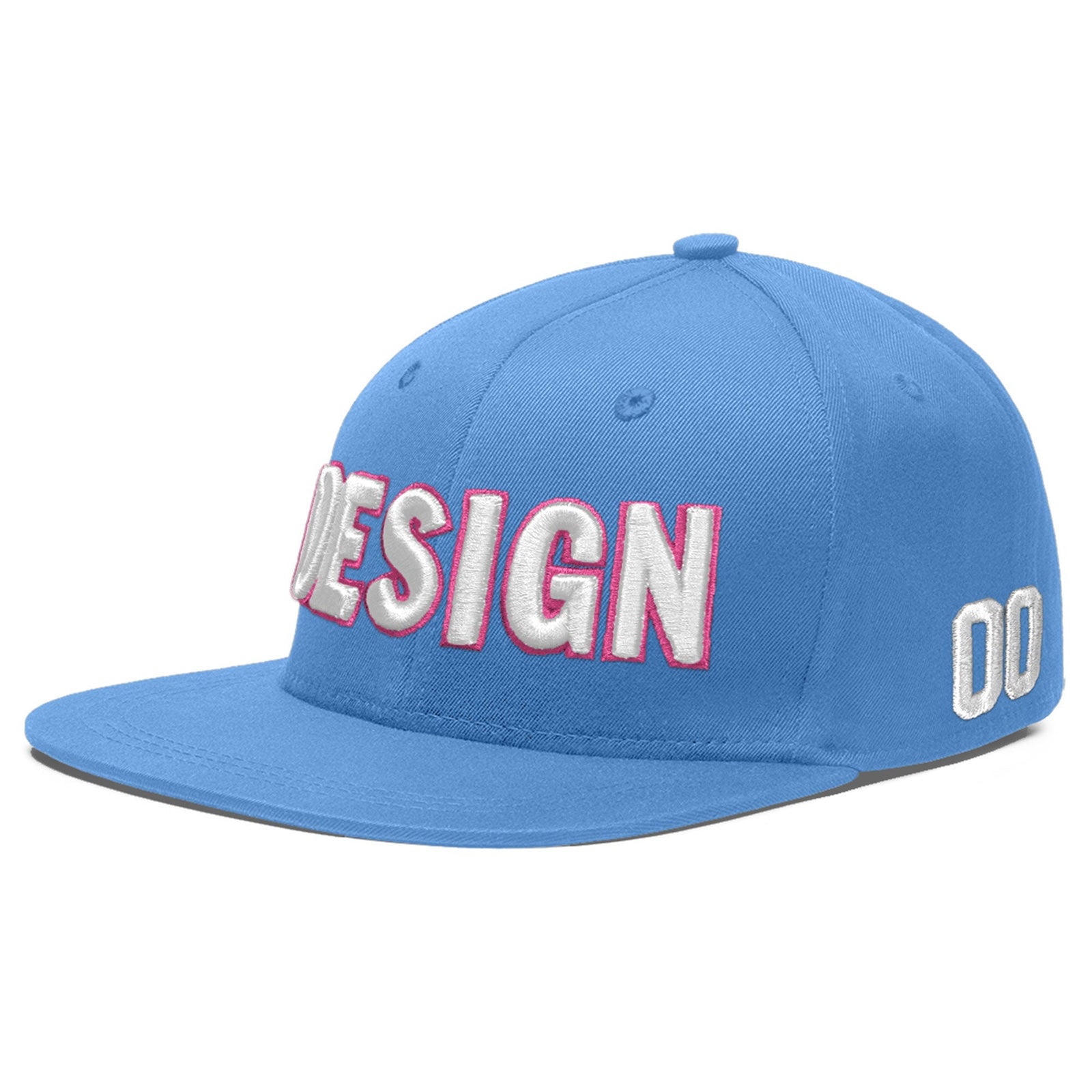 Custom Light Blue 3D Puff Embroidery Flat Embroidery Casual Sport Baseball Cap