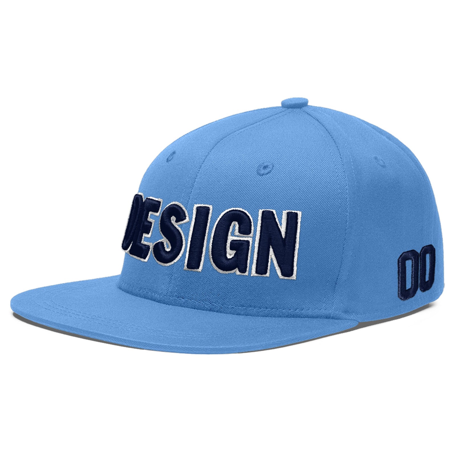 Custom Powder Blue 3D Puff Embroidery Flat Embroidery Casual Sport Baseball Cap