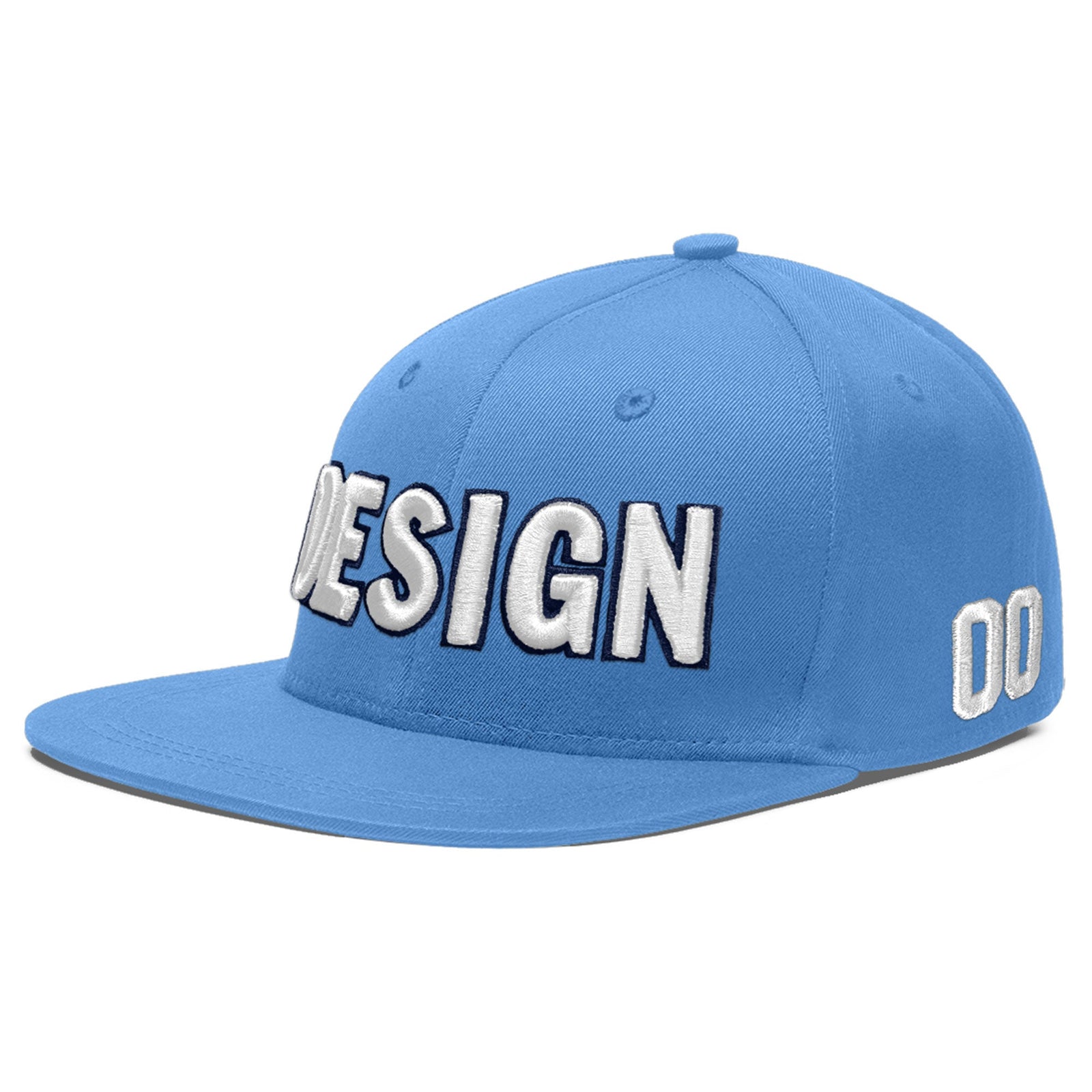 Custom Powder Blue 3D Puff Embroidery Flat Embroidery Casual Sport Baseball Cap