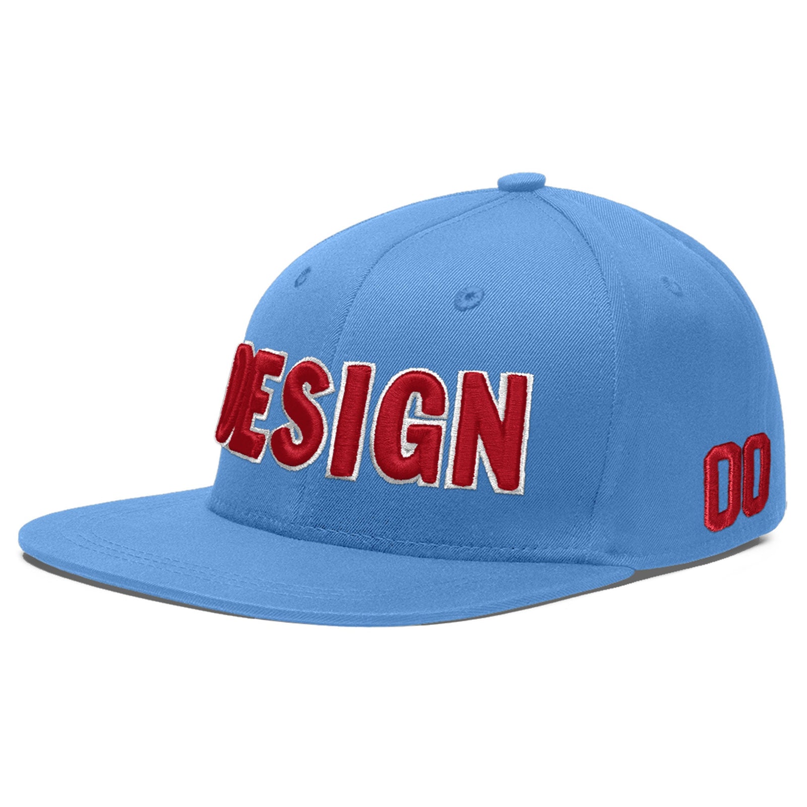 Custom Powder Blue 3D Puff Embroidery Flat Embroidery Casual Sport Baseball Cap