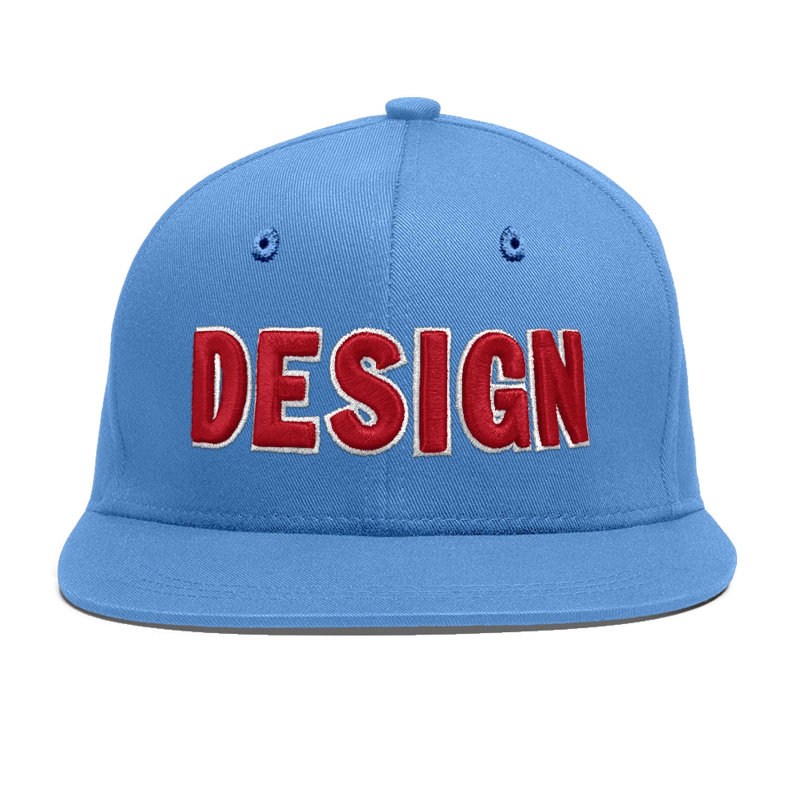 Custom Powder Blue 3D Puff Embroidery Flat Embroidery Casual Sport Baseball Cap