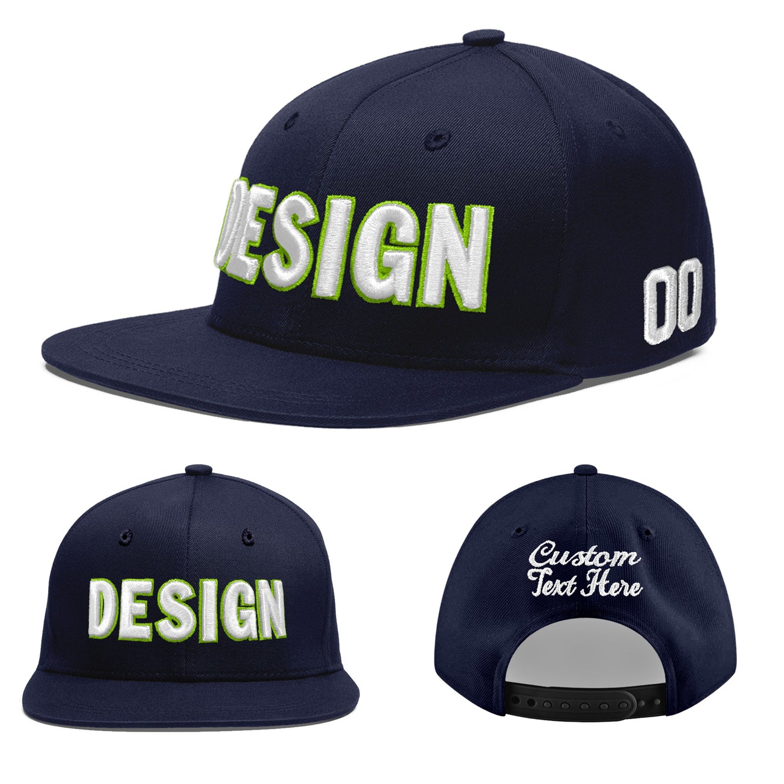 Custom Navy 3D Puff Embroidery Flat Embroidery Casual Sport Baseball Cap