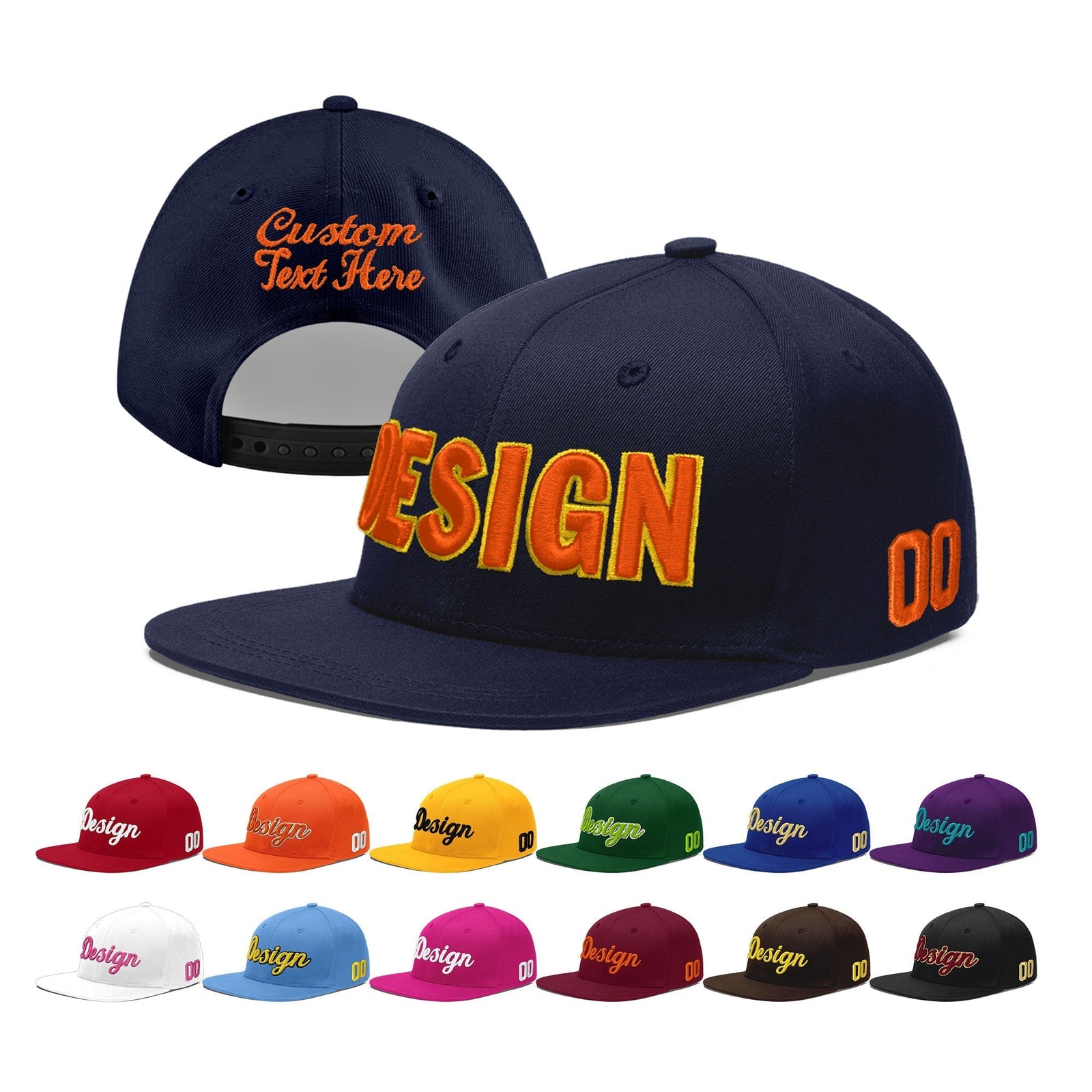 Custom Navy 3D Puff Embroidery Flat Embroidery Casual Sport Baseball Cap