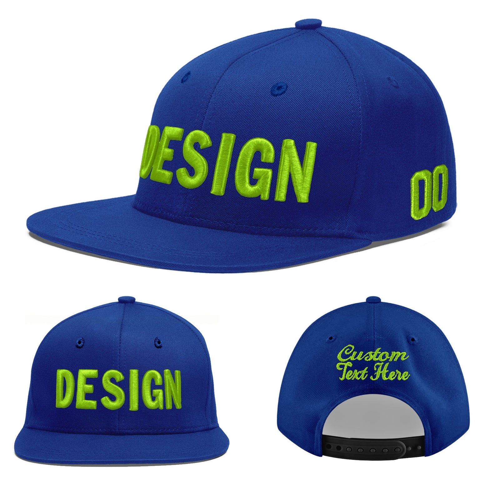 Custom Royal 3D Puff Embroidery Flat Embroidery Casual Sport Baseball Cap
