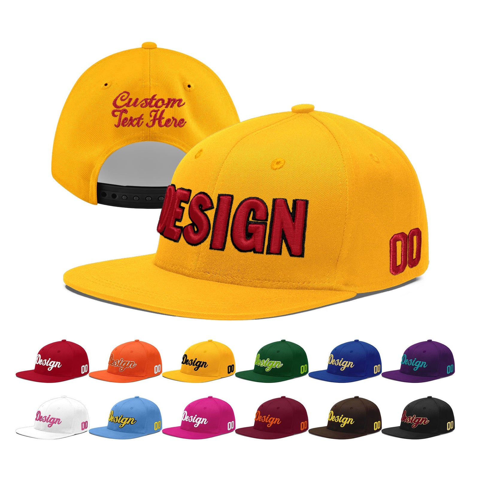 Custom Yellow 3D Puff Embroidery Flat Embroidery Casual Sport Baseball Cap