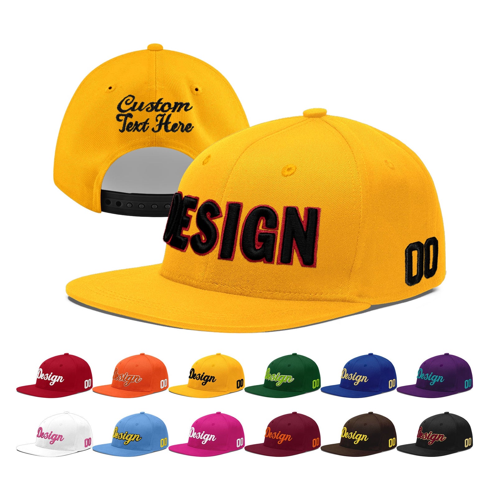 Custom Yellow 3D Puff Embroidery Flat Embroidery Casual Sport Baseball Cap