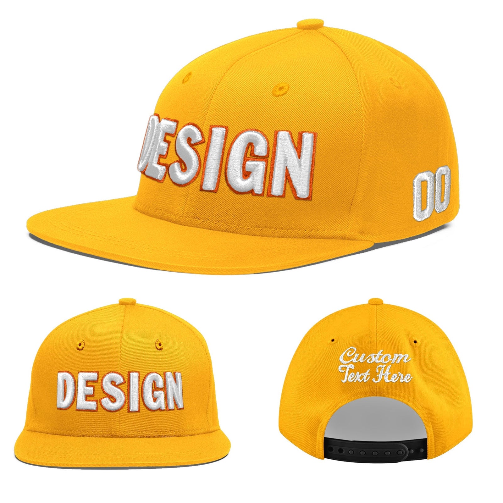 Custom Yellow 3D Puff Embroidery Flat Embroidery Casual Sport Baseball Cap