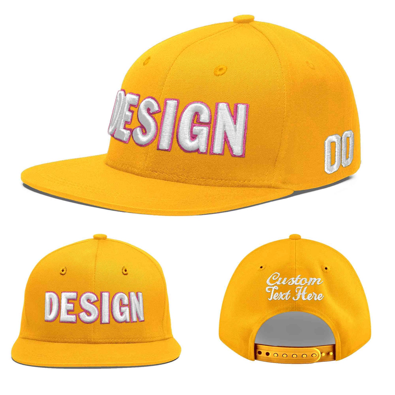 Custom Yellow 3D Puff Embroidery Flat Embroidery Casual Sport Baseball Cap