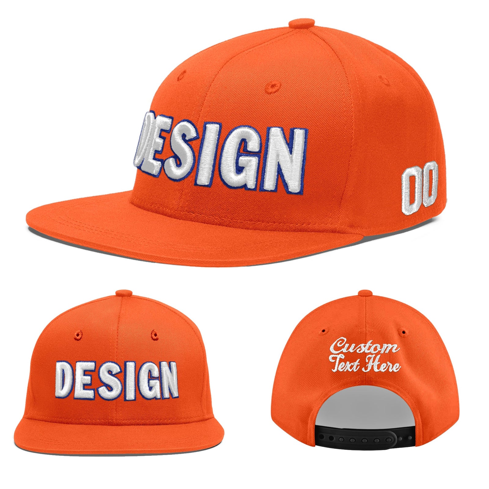 Custom Orange 3D Puff Embroidery Flat Embroidery Casual Sport Baseball Cap