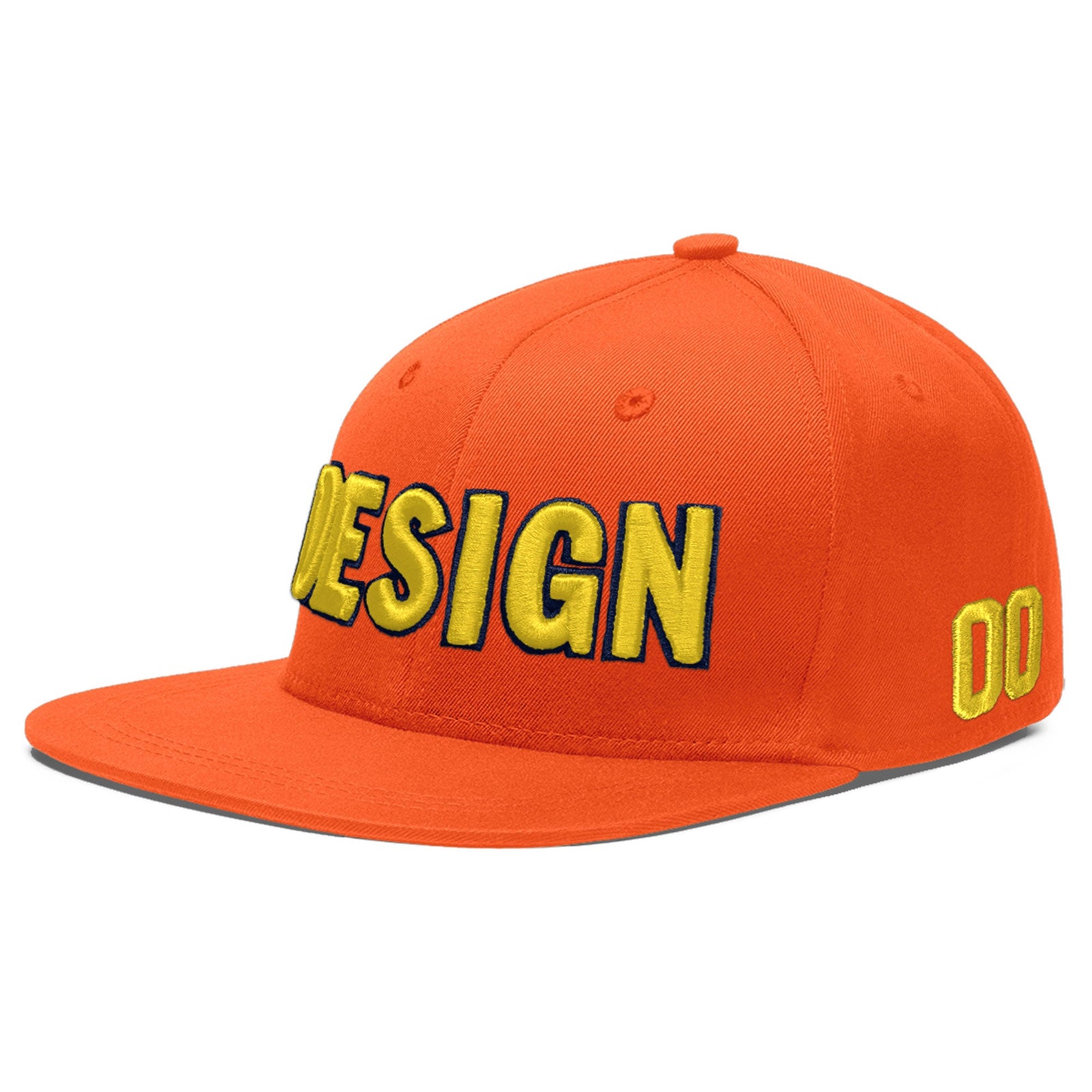 Custom Orange 3D Puff Embroidery Flat Embroidery Casual Sport Baseball Cap