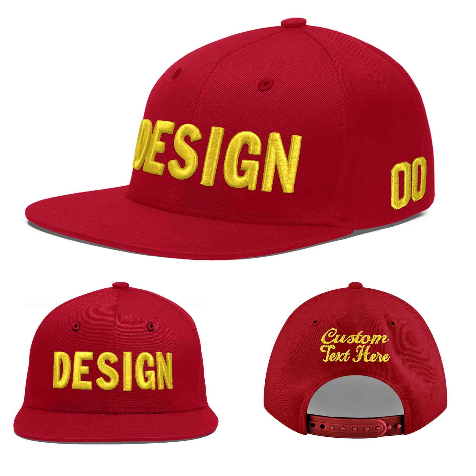 Custom Red 3D Puff Embroidery Flat Embroidery Casual Sport Baseball Cap