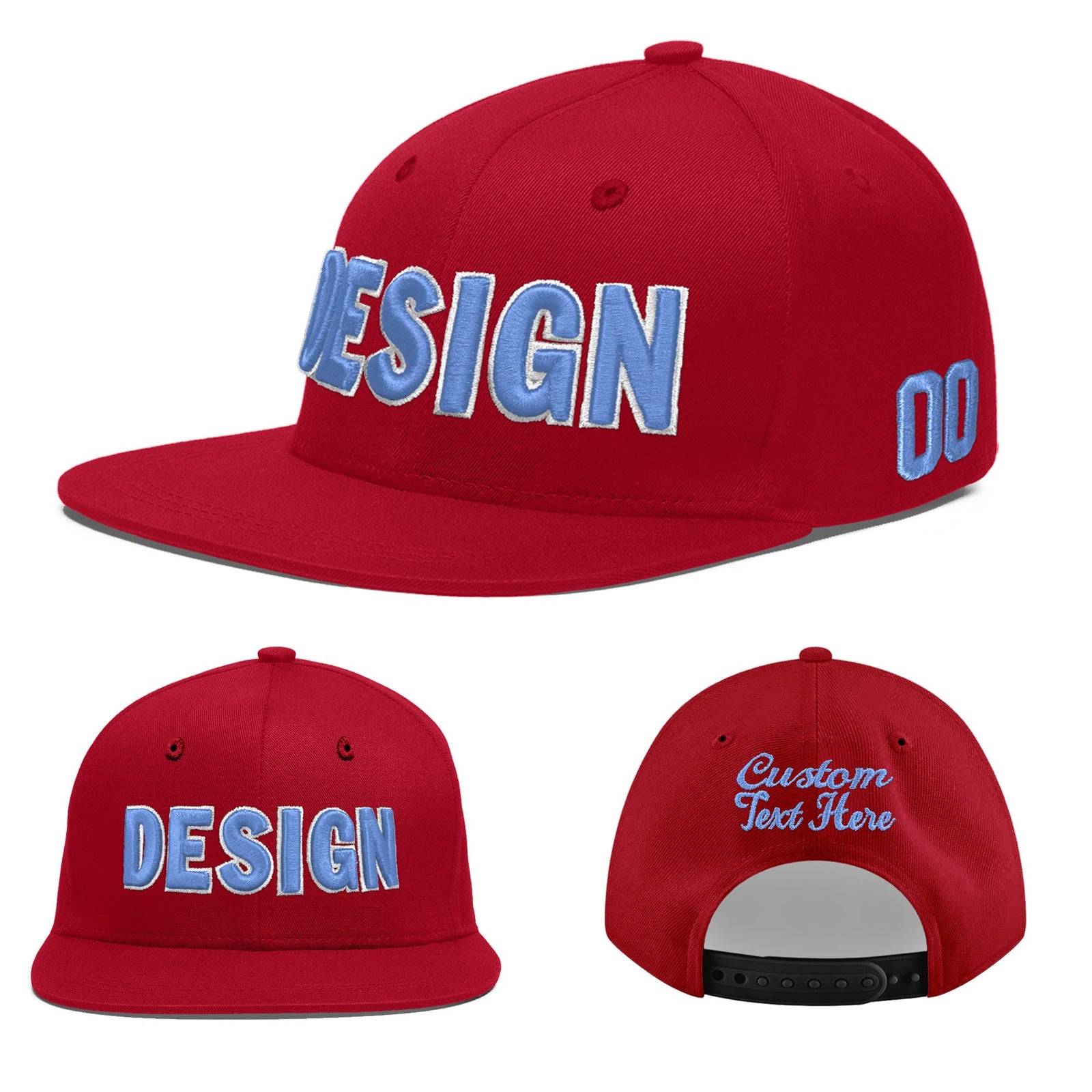 Custom Red 3D Puff Embroidery Flat Embroidery Casual Sport Baseball Cap