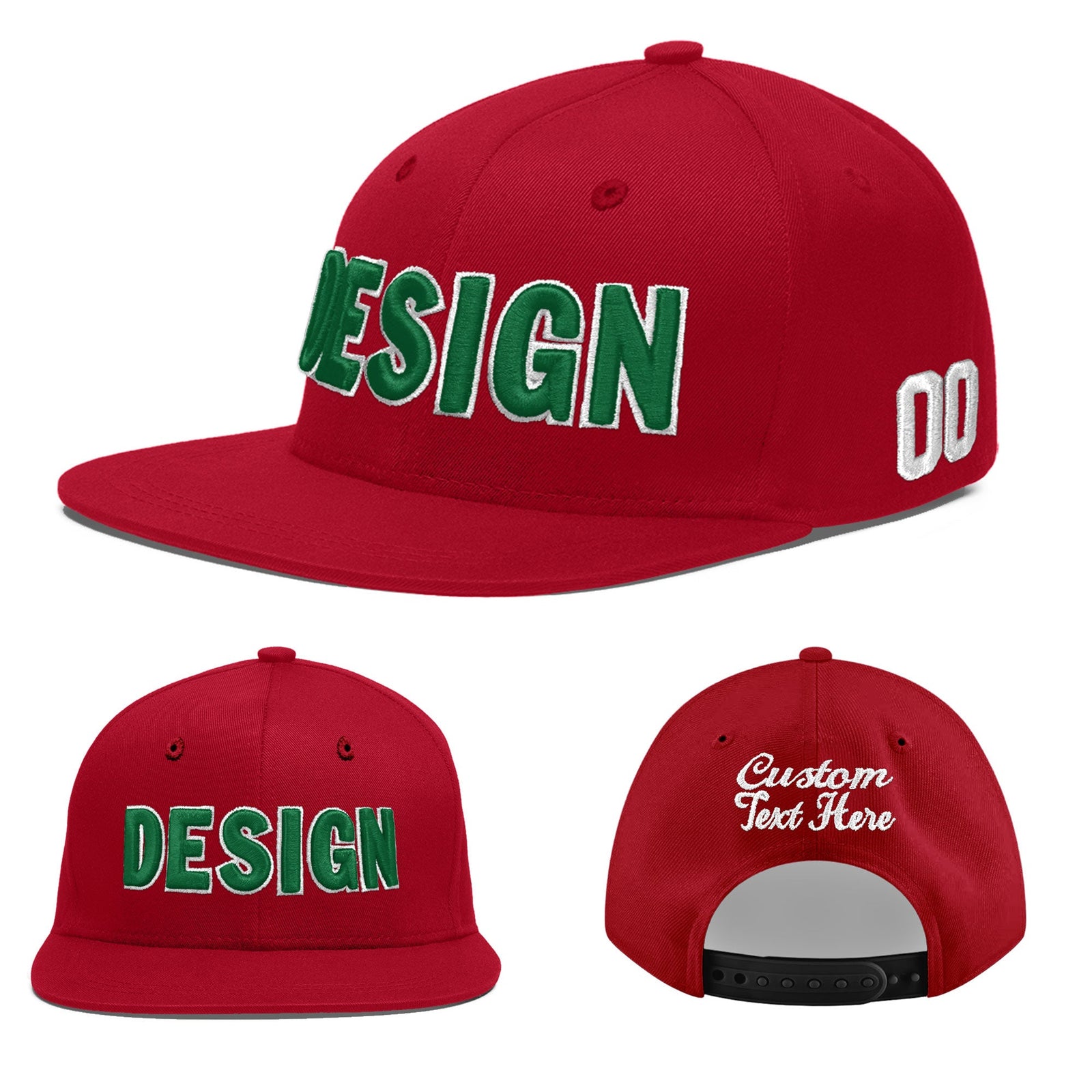 Custom Red 3D Puff Embroidery Flat Embroidery Casual Sport Baseball Cap