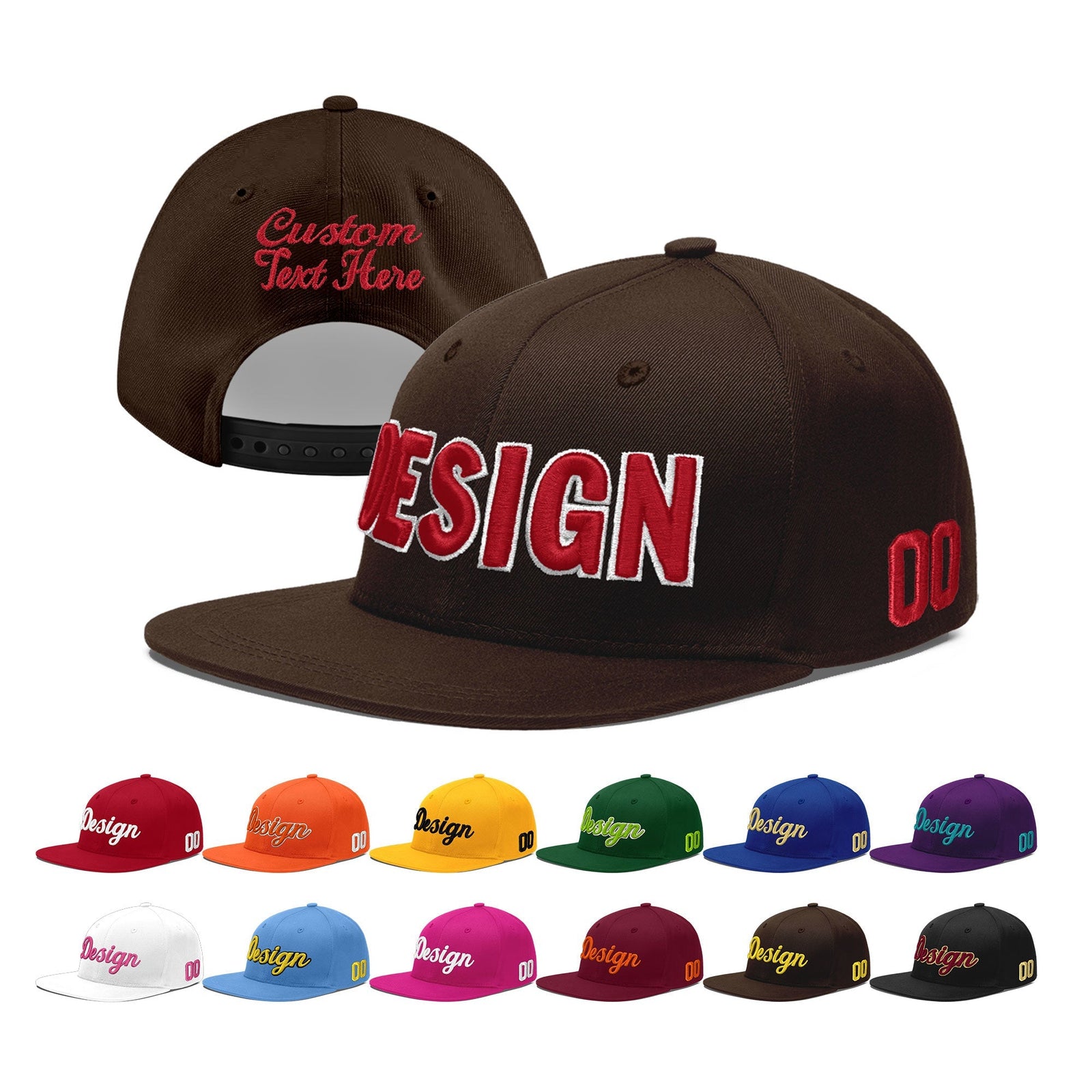Custom Brown 3D Puff Embroidery Flat Embroidery Casual Sport Baseball Cap