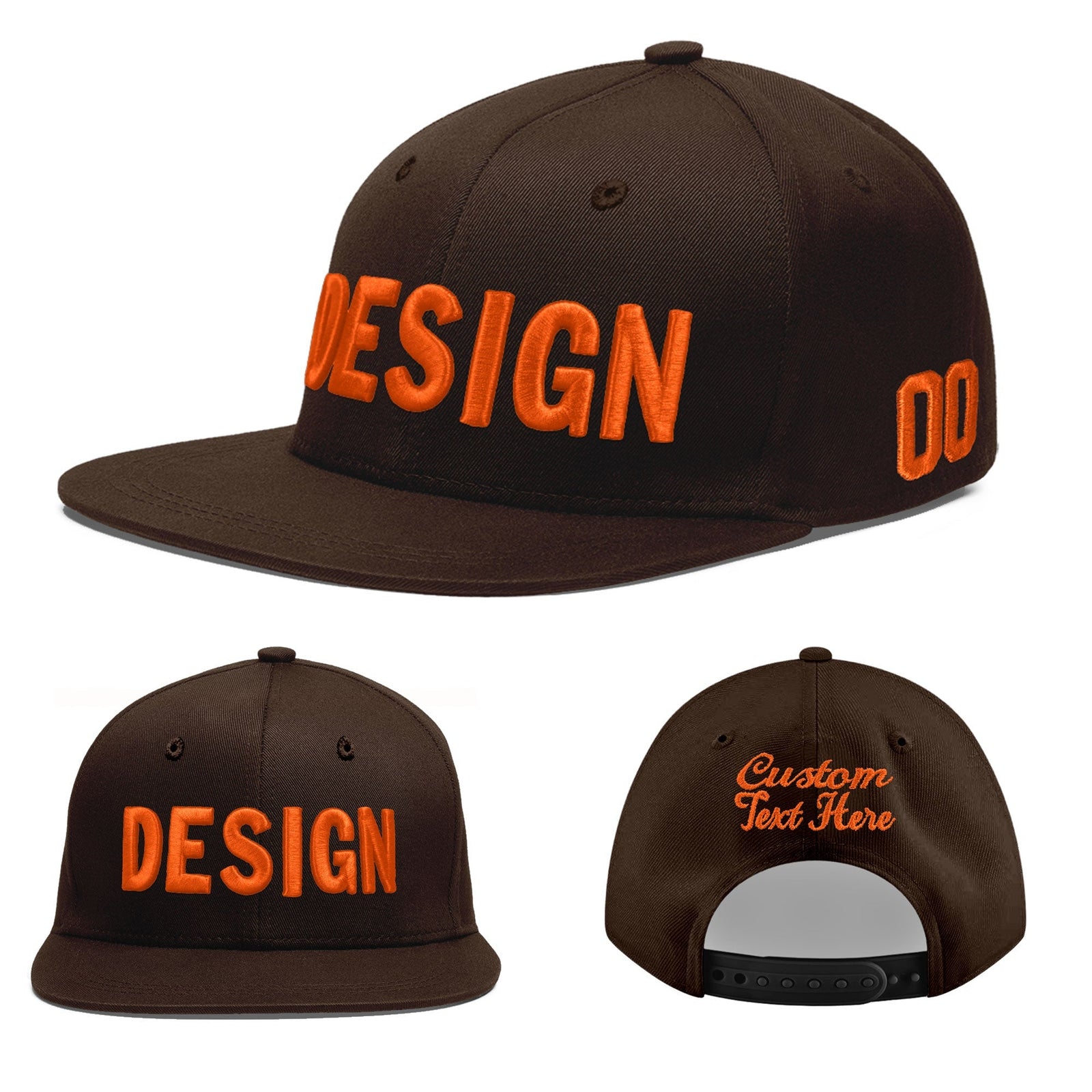 Custom Brown 3D Puff Embroidery Flat Embroidery Casual Sport Baseball Cap