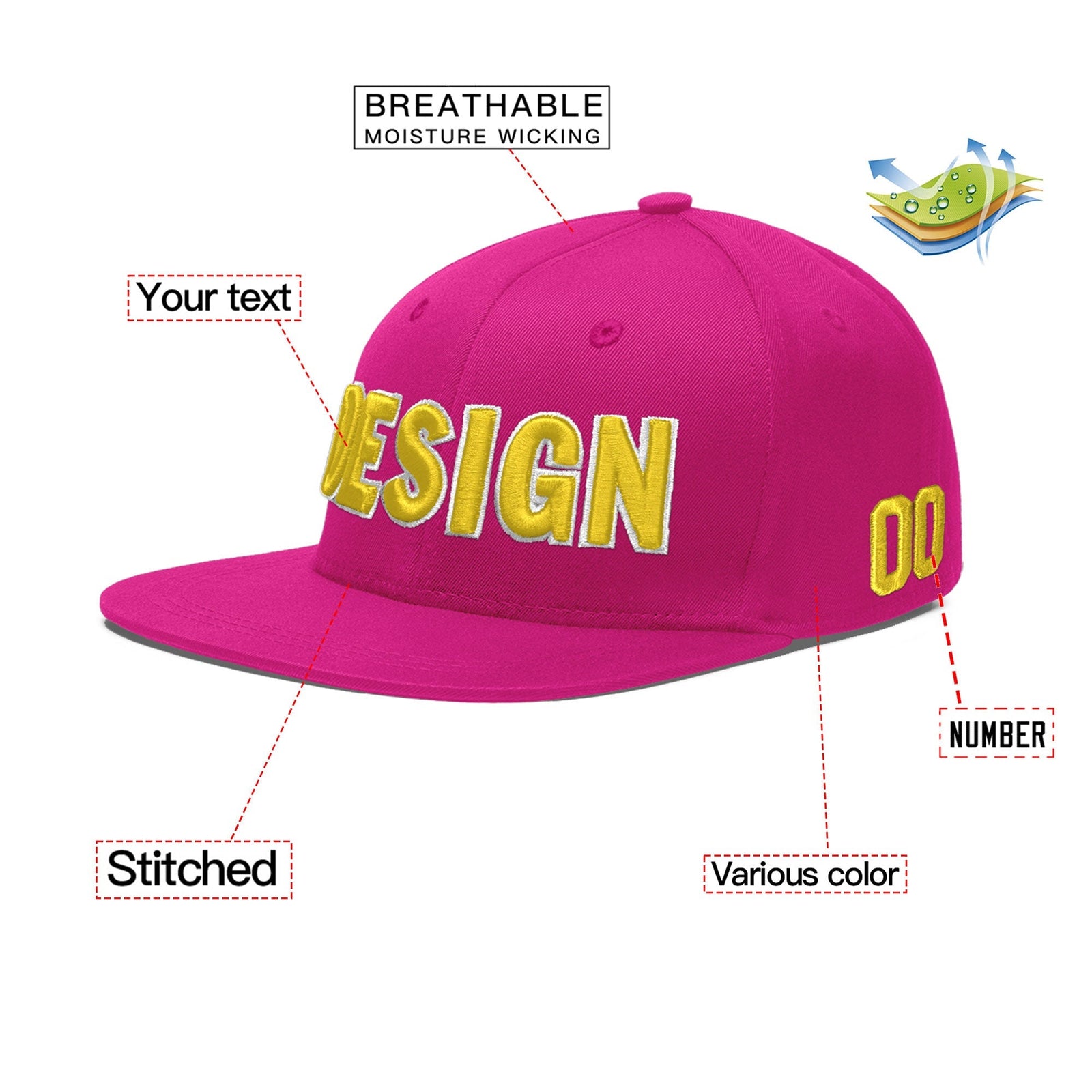 Custom Rose Red 3D Puff Embroidery Flat Embroidery Casual Sport Baseball Cap
