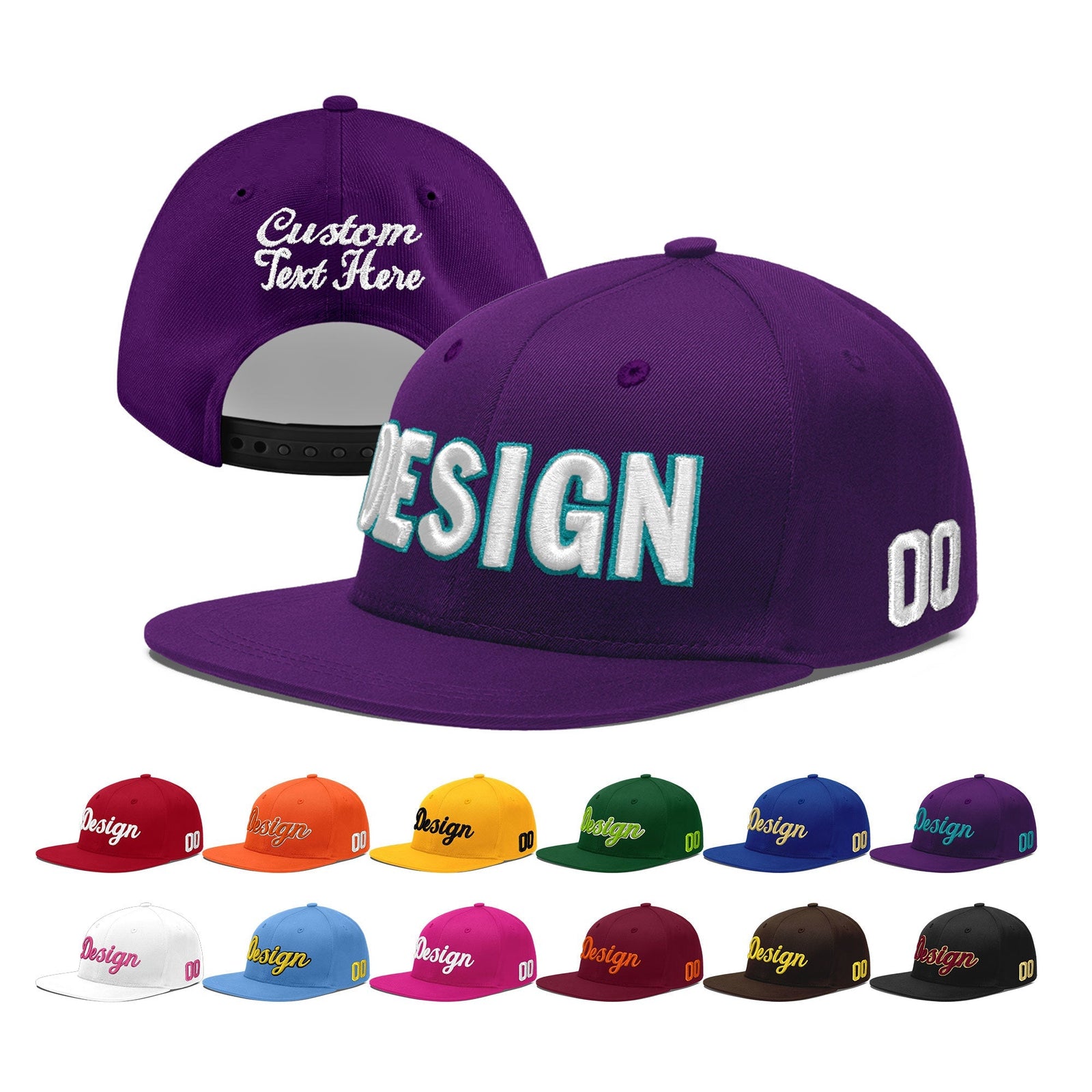 Custom Purple 3D Puff Embroidery Flat Embroidery Casual Sport Baseball Cap