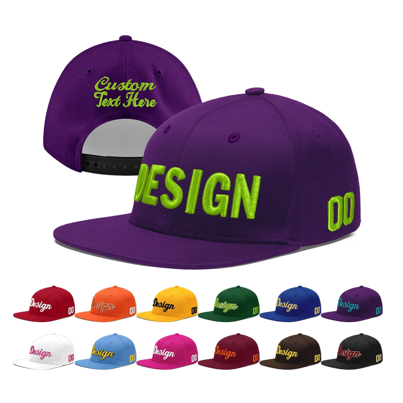 Custom Purple 3D Puff Embroidery Flat Embroidery Casual Sport Baseball Cap