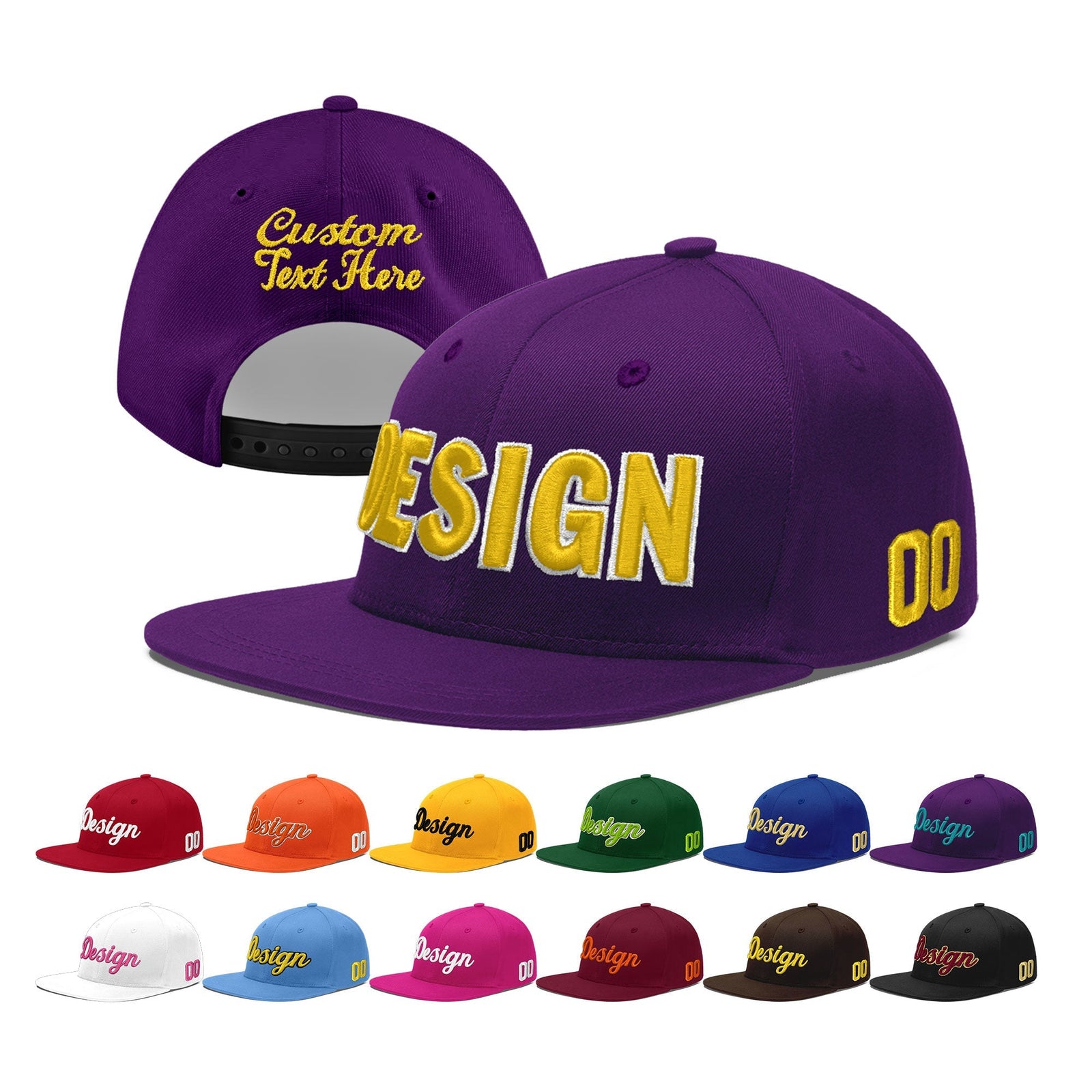 Custom Purple 3D Puff Embroidery Flat Embroidery Casual Sport Baseball Cap