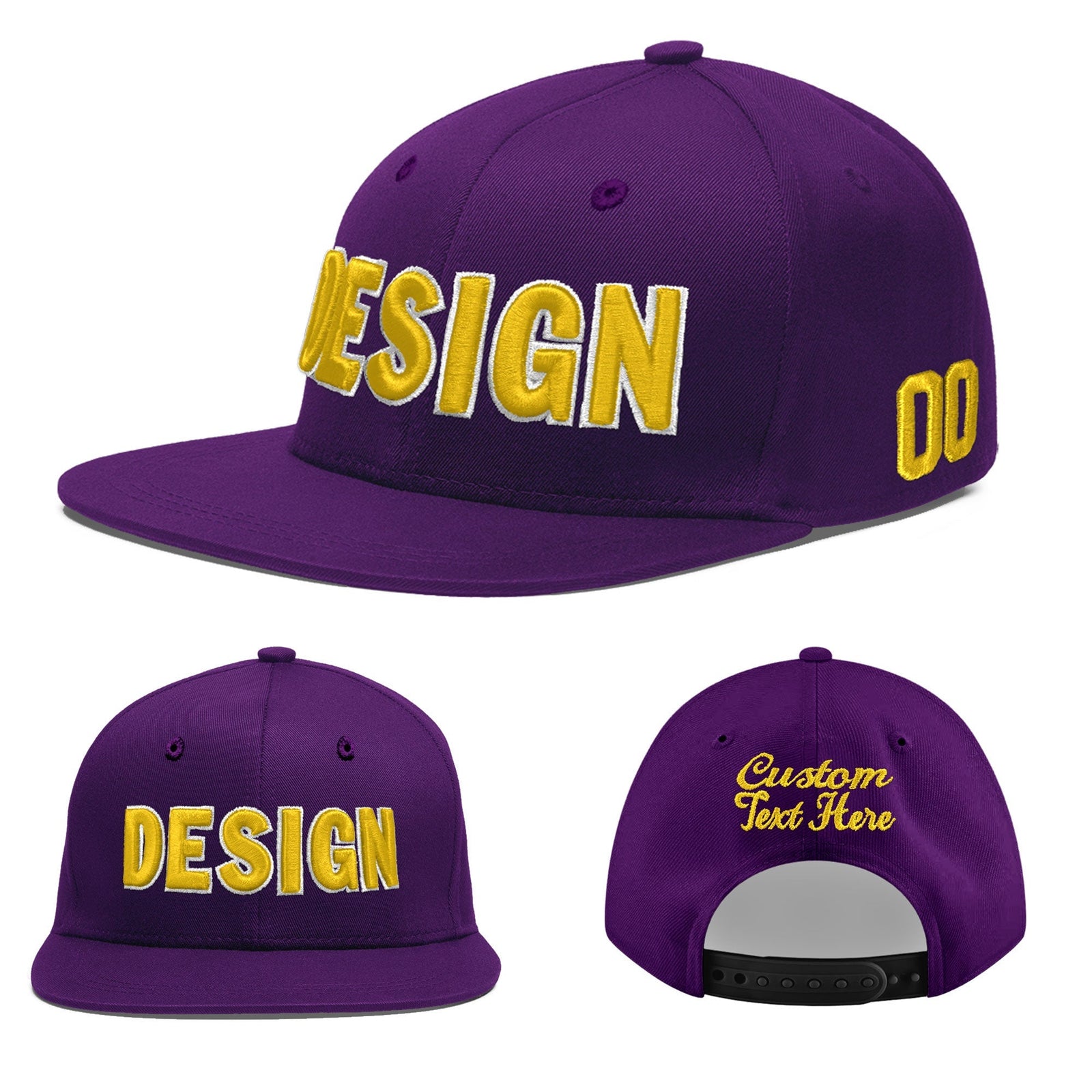 Custom Purple 3D Puff Embroidery Flat Embroidery Casual Sport Baseball Cap