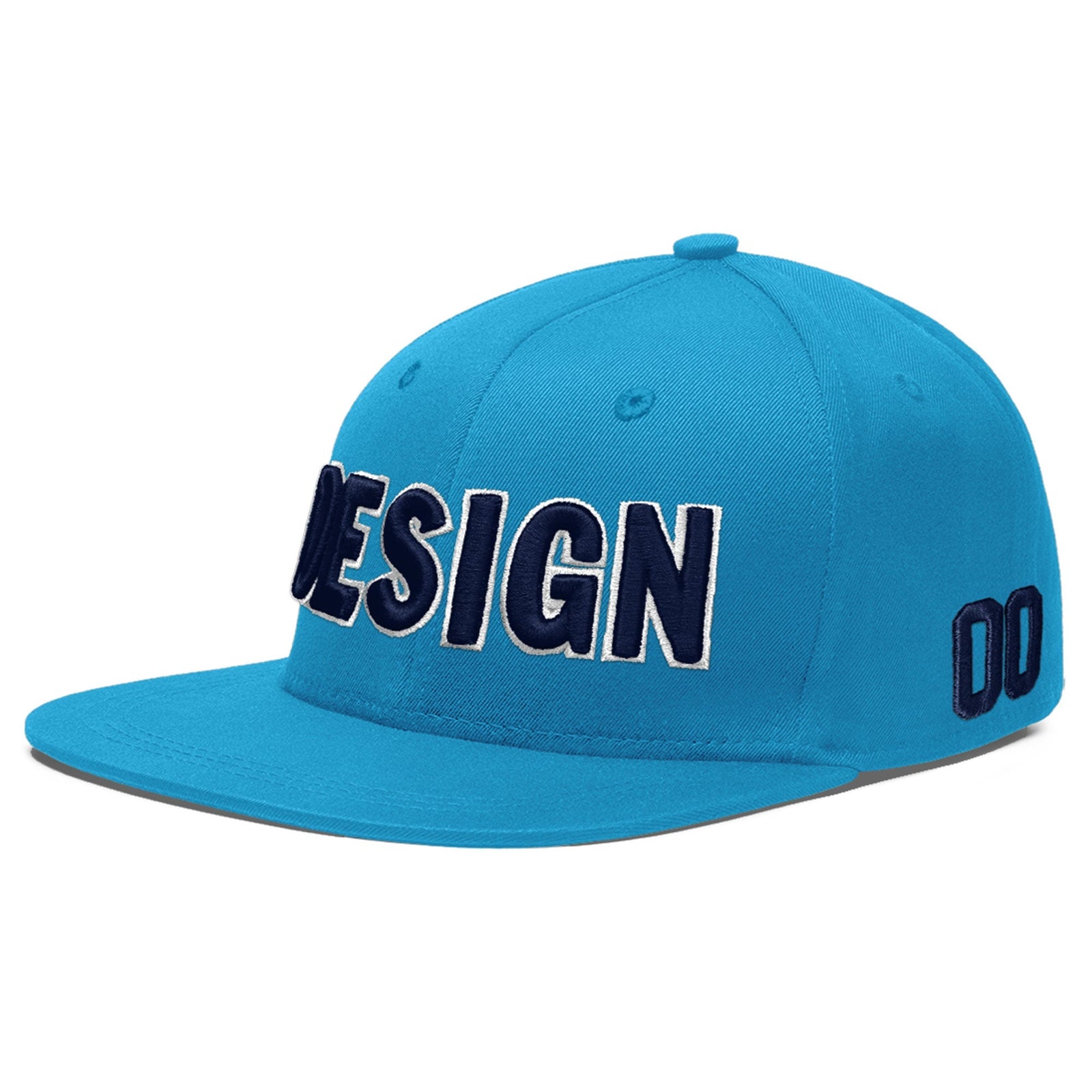 Custom Light Blue 3D Puff Embroidery Flat Embroidery Casual Sport Baseball Cap