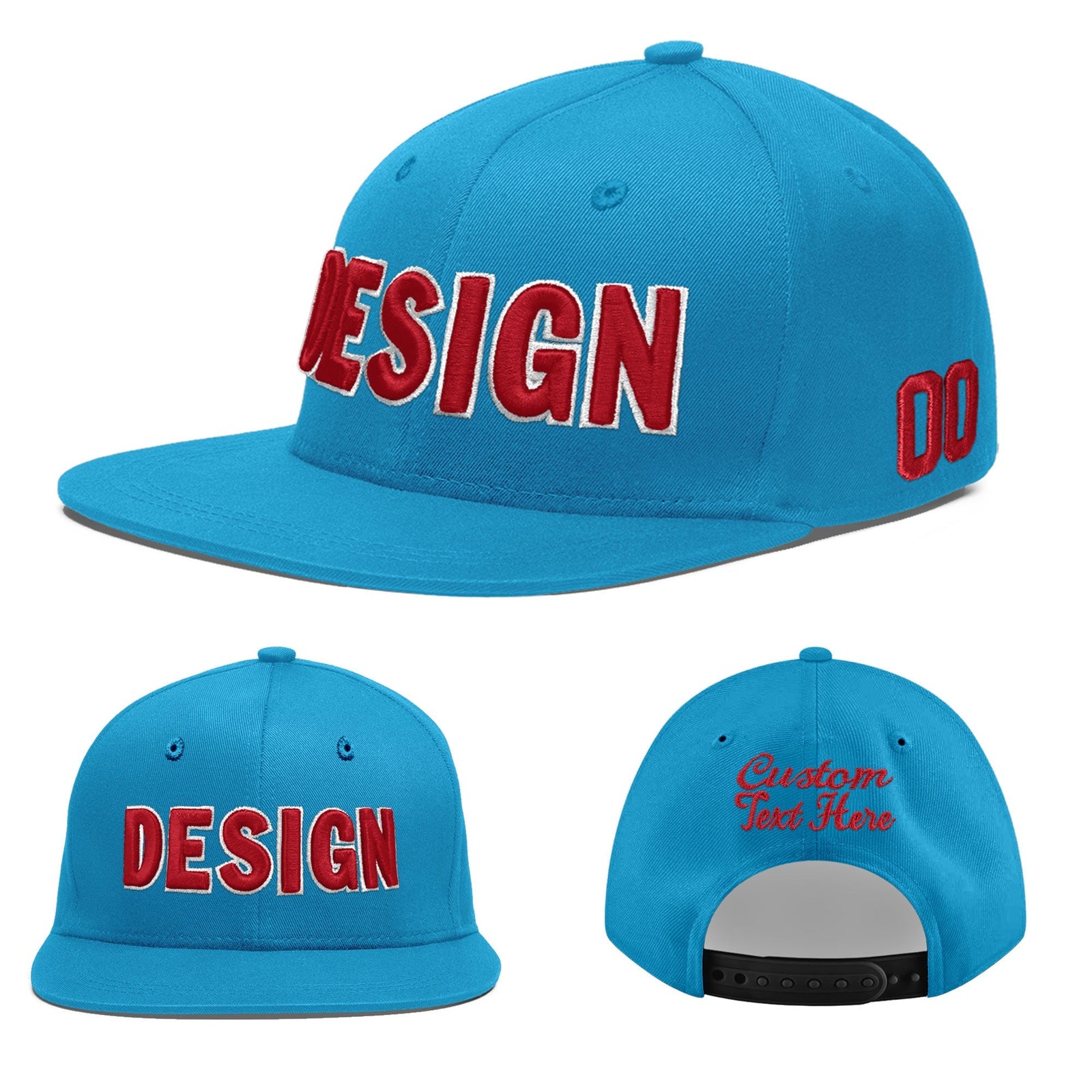 Custom Light Blue 3D Puff Embroidery Flat Embroidery Casual Sport Baseball Cap