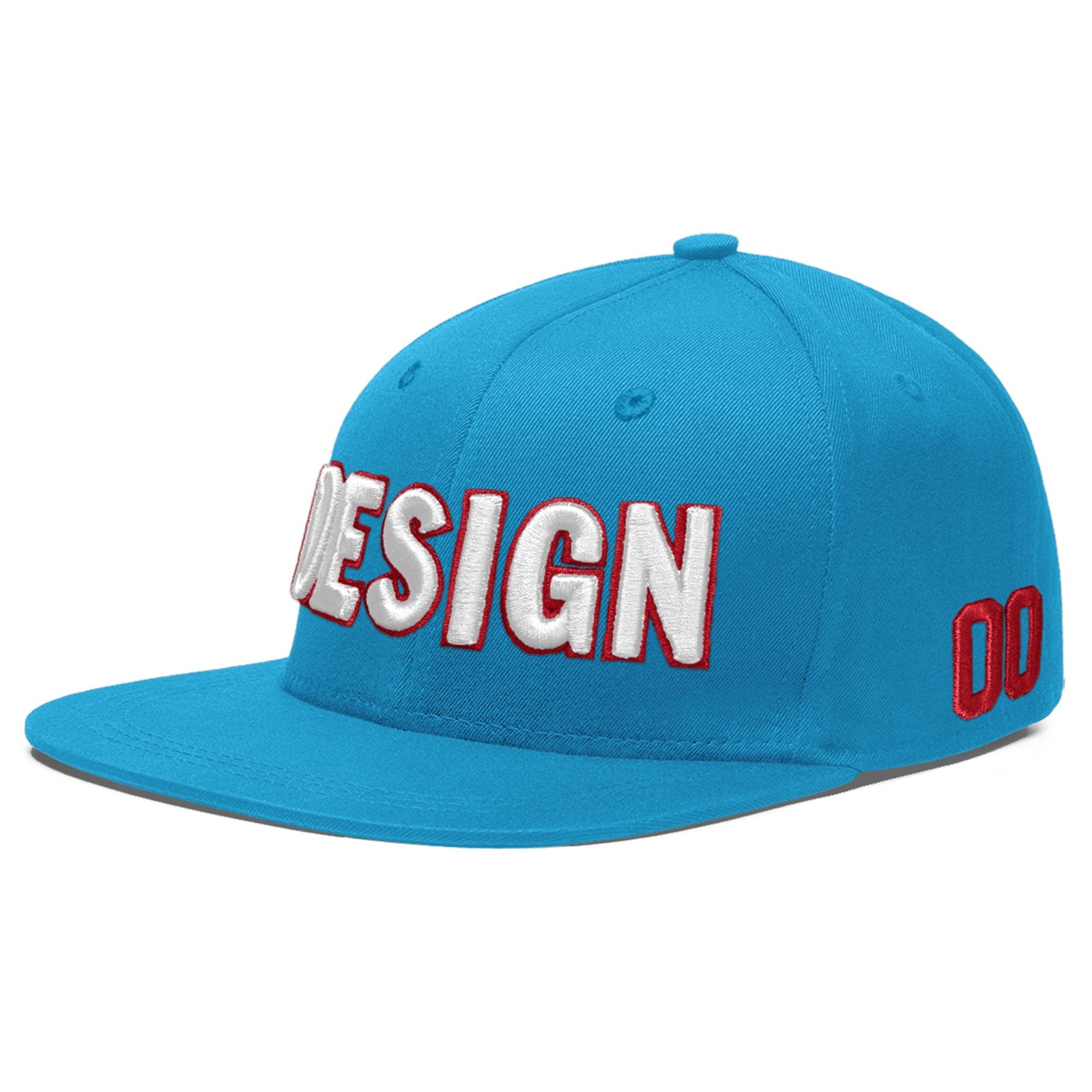 Custom Light Blue 3D Puff Embroidery Flat Embroidery Casual Sport Baseball Cap