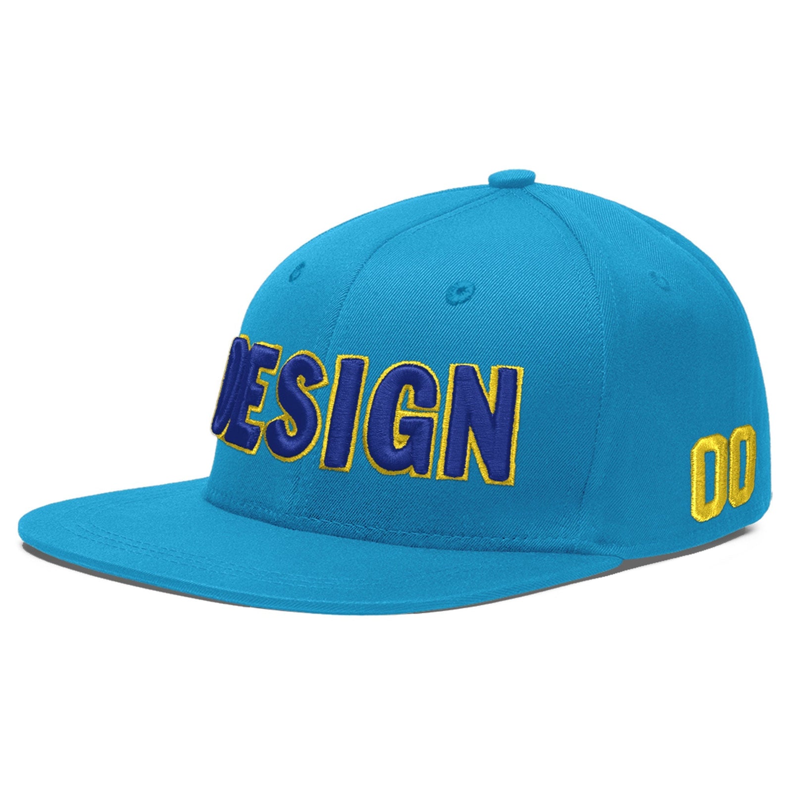 Custom Light Blue 3D Puff Embroidery Flat Embroidery Casual Sport Baseball Cap
