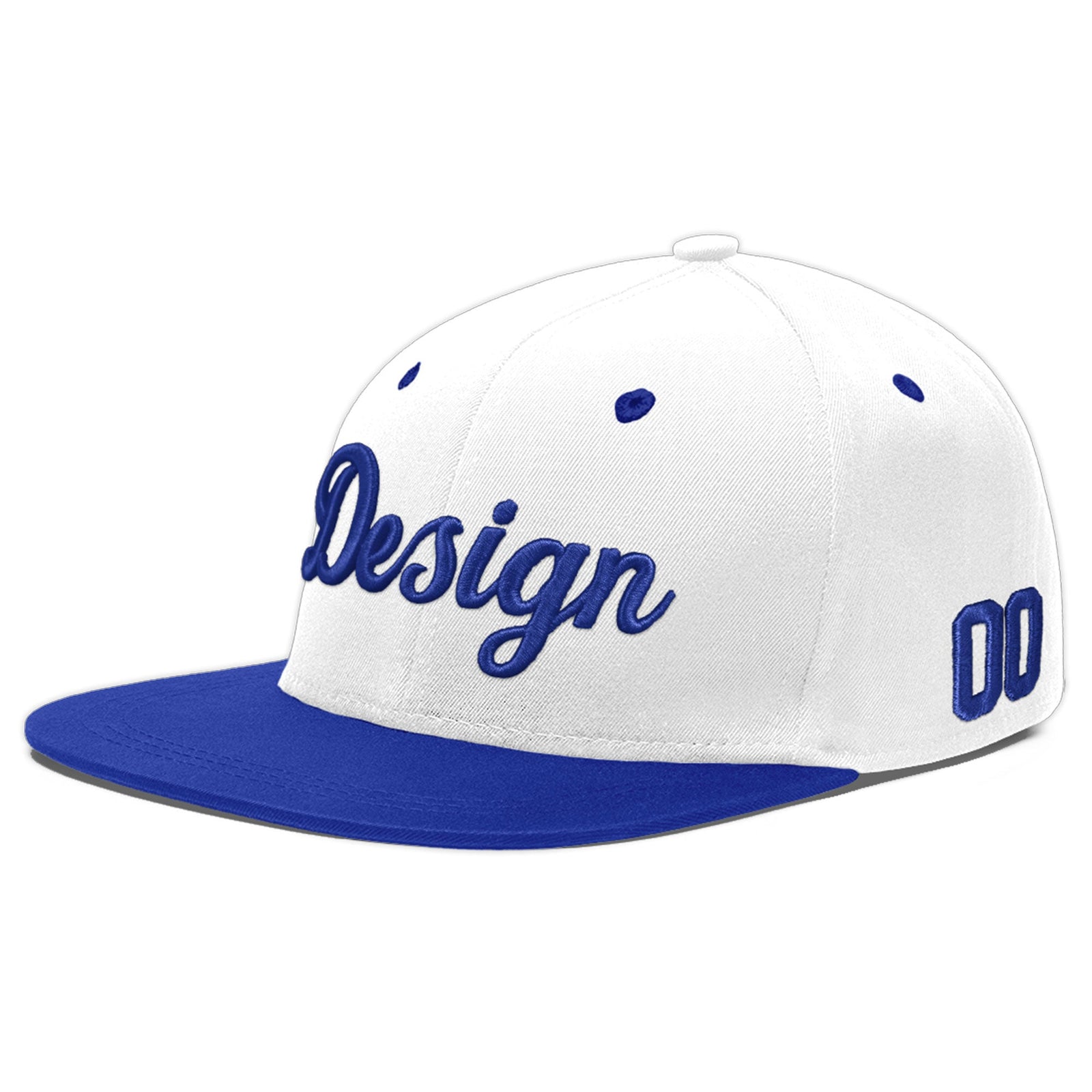 Custom White Royal Blue 3D Puff Embroidery Flat Embroidery Casual Sport Baseball Cap