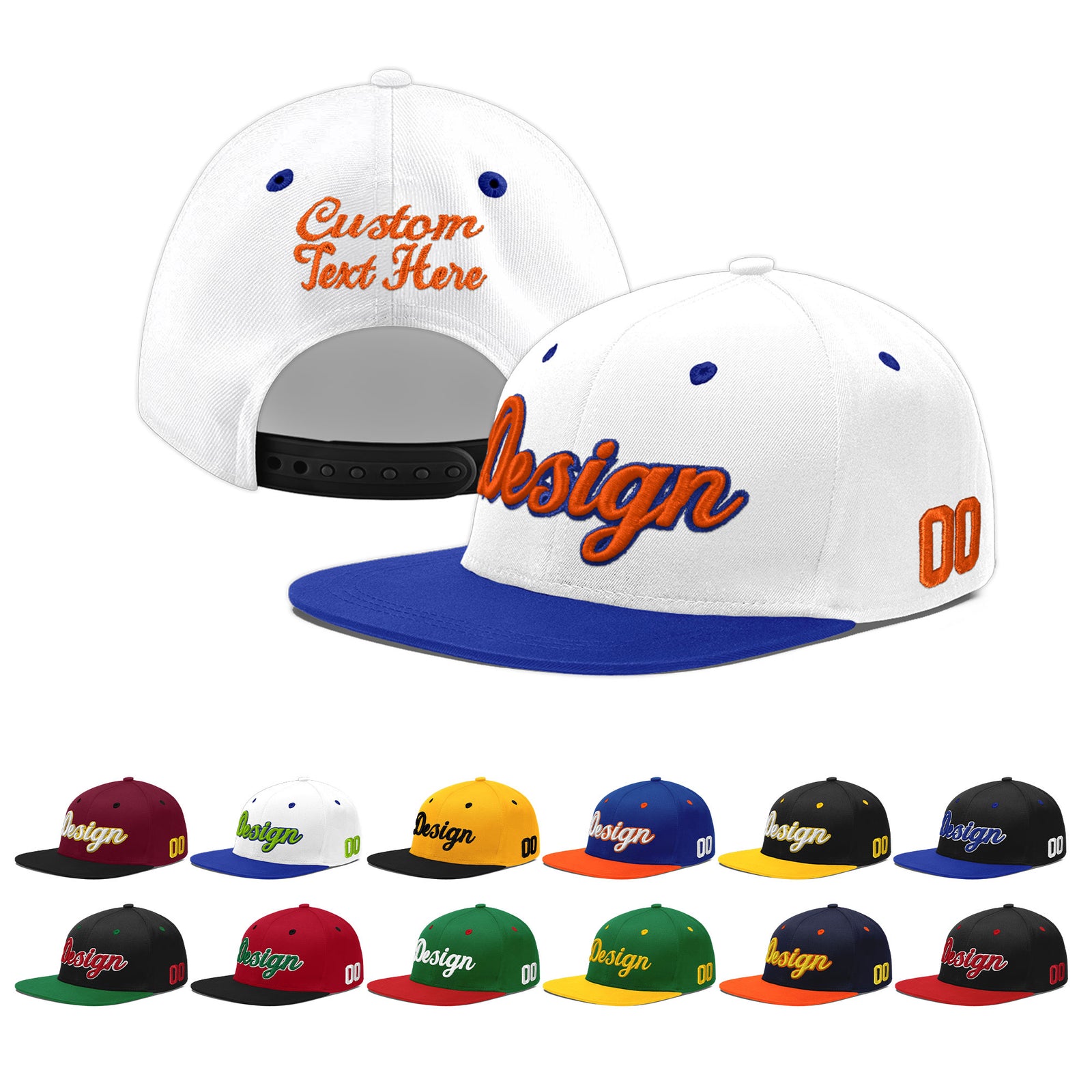 Custom White Royal Blue 3D Puff Embroidery Flat Embroidery Casual Sport Baseball Cap