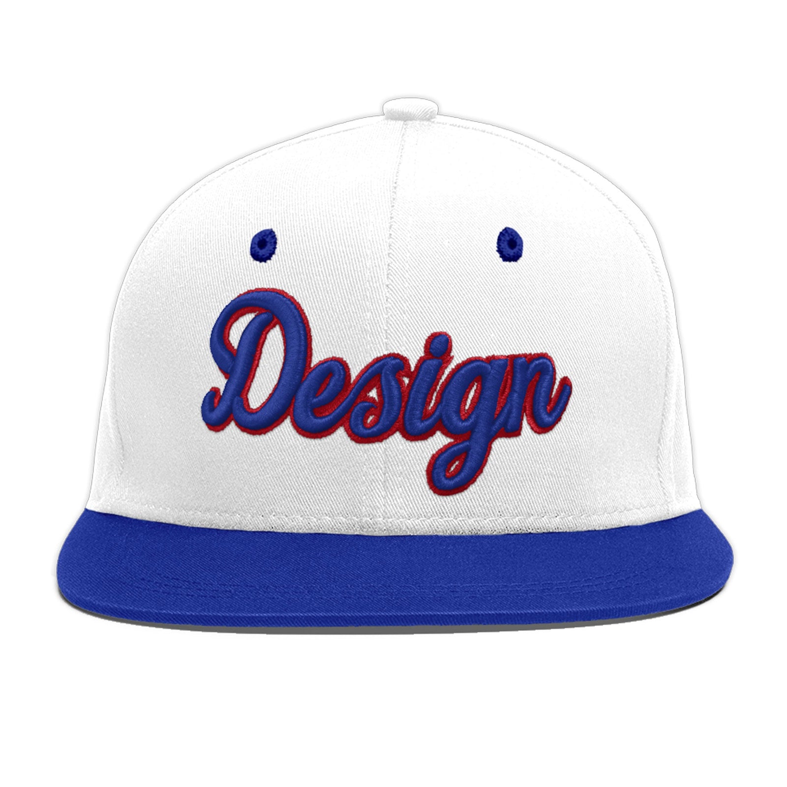 Custom White Royal Blue 3D Puff Embroidery Flat Embroidery Casual Sport Baseball Cap